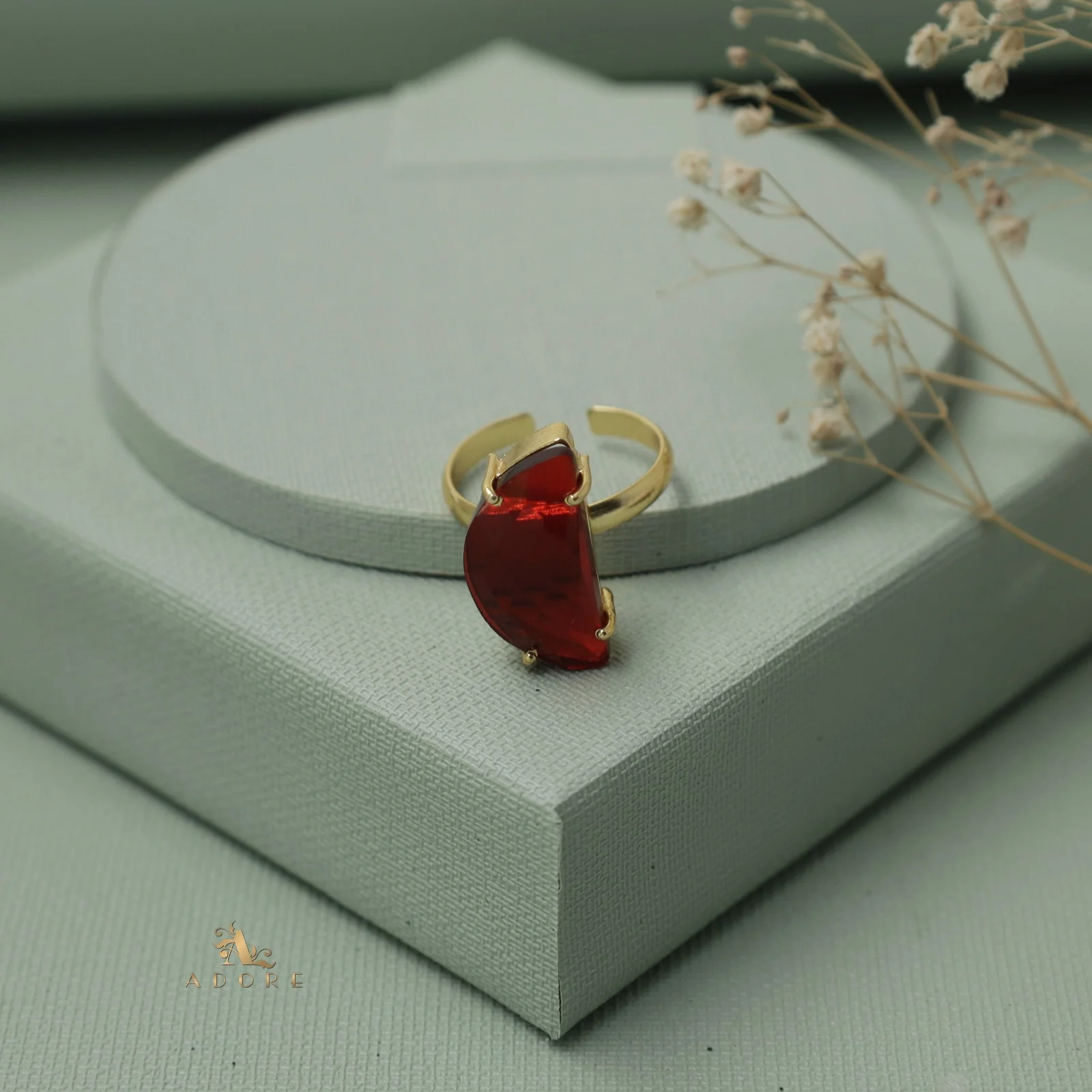 Single Stone Semi Circle Glossy Ring - Image 3