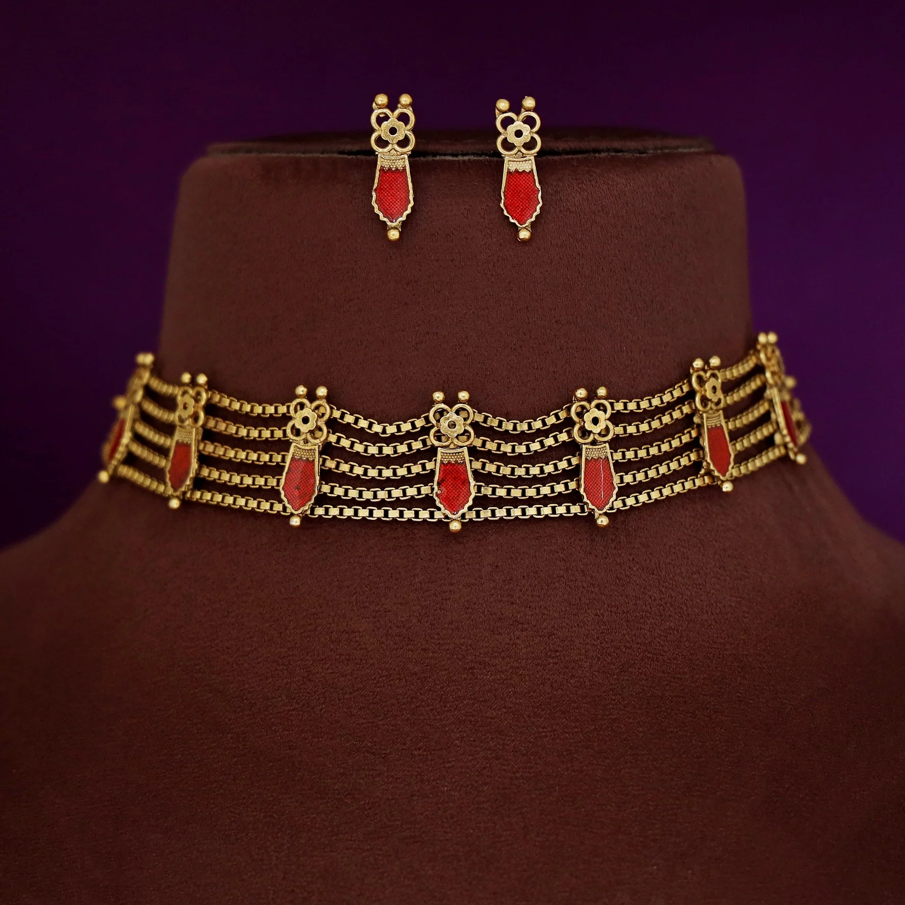 Sita 5 Layer Palakka Choker With Earring - Image 2