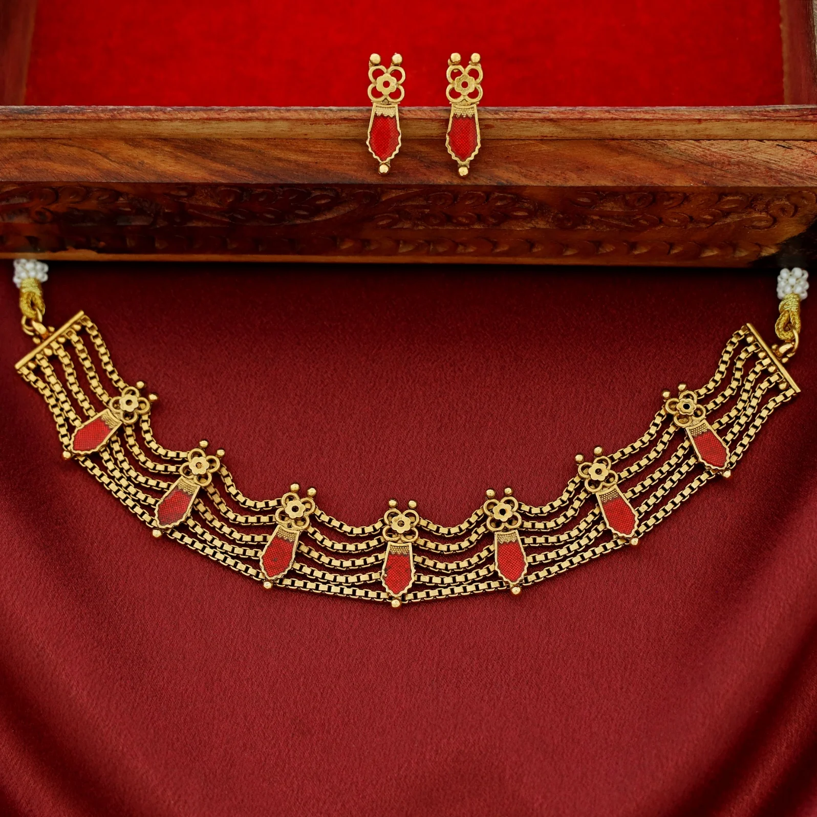 Sita 5 Layer Palakka Choker With Earring - Image 4