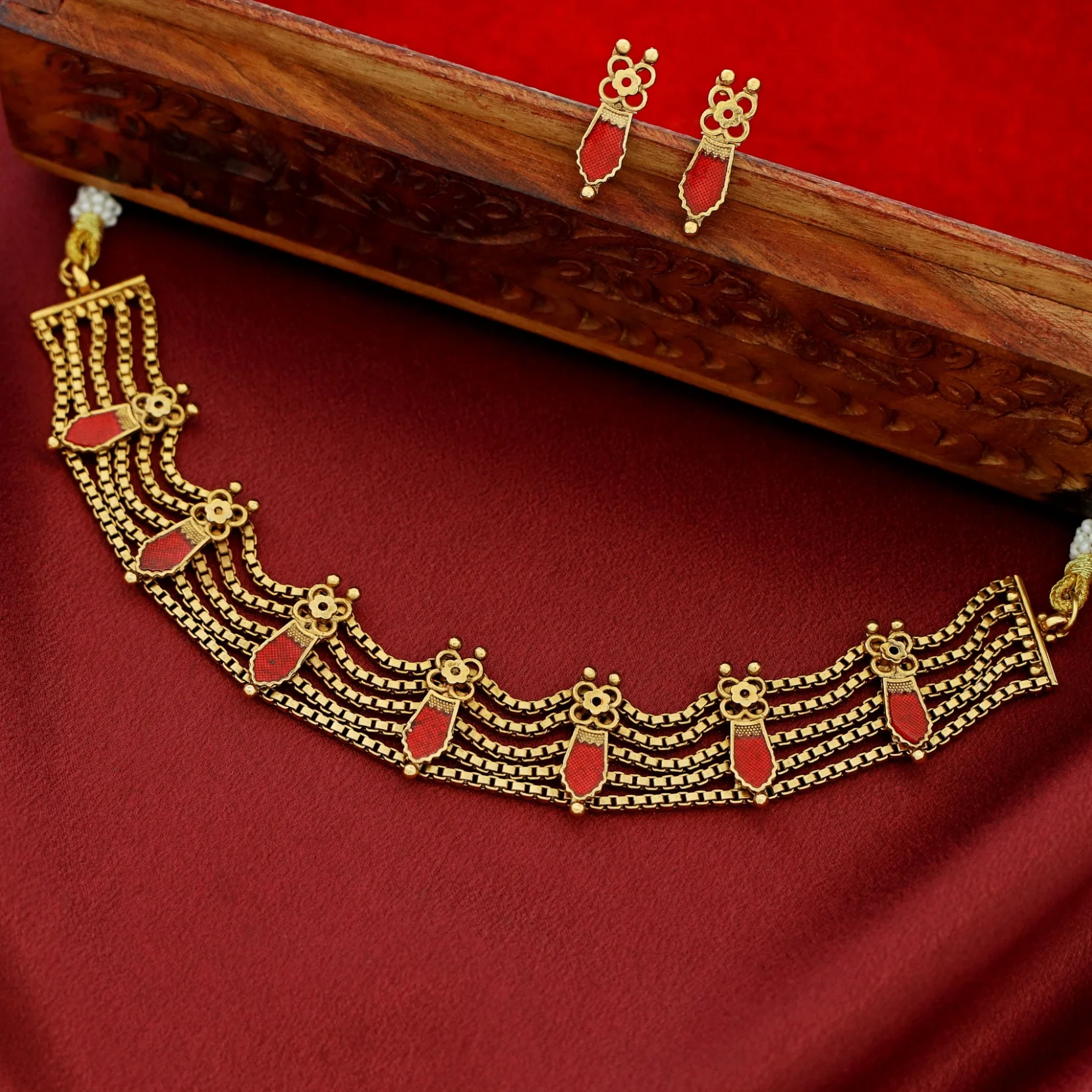 Sita 5 Layer Palakka Choker With Earring - Image 5