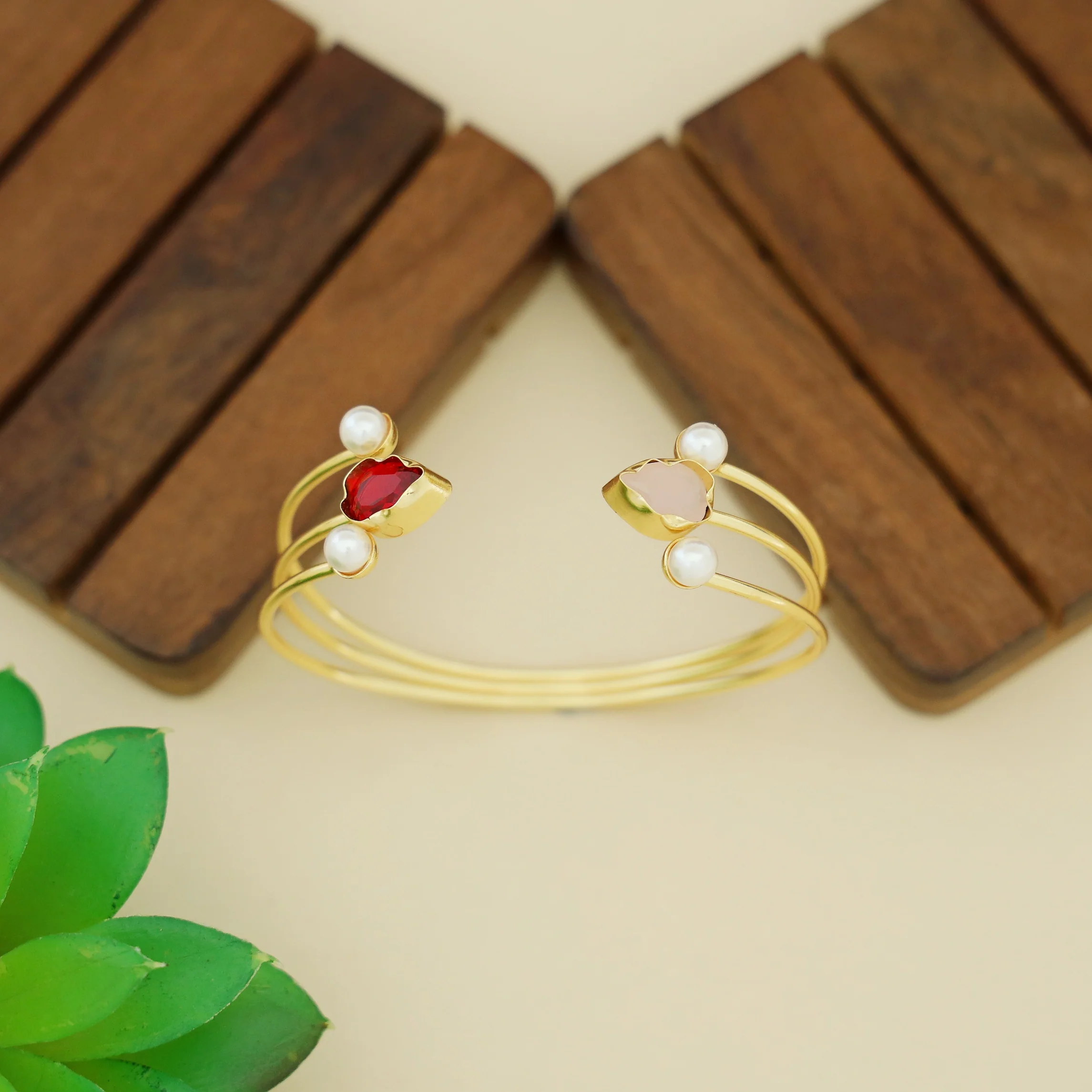 Sivet 3 Layer Dual Pearl Glossy Stone Bangle - Image 10