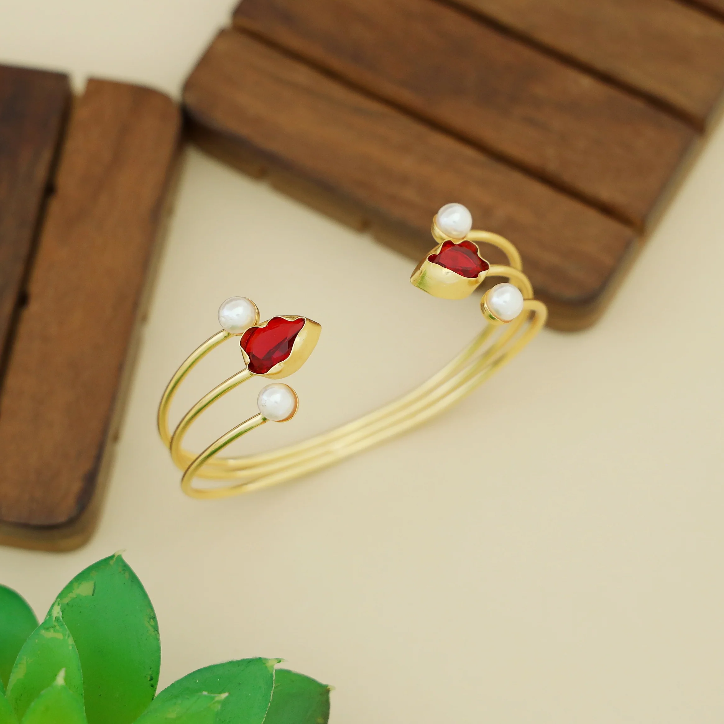 Sivet 3 Layer Dual Pearl Glossy Stone Bangle - Image 2