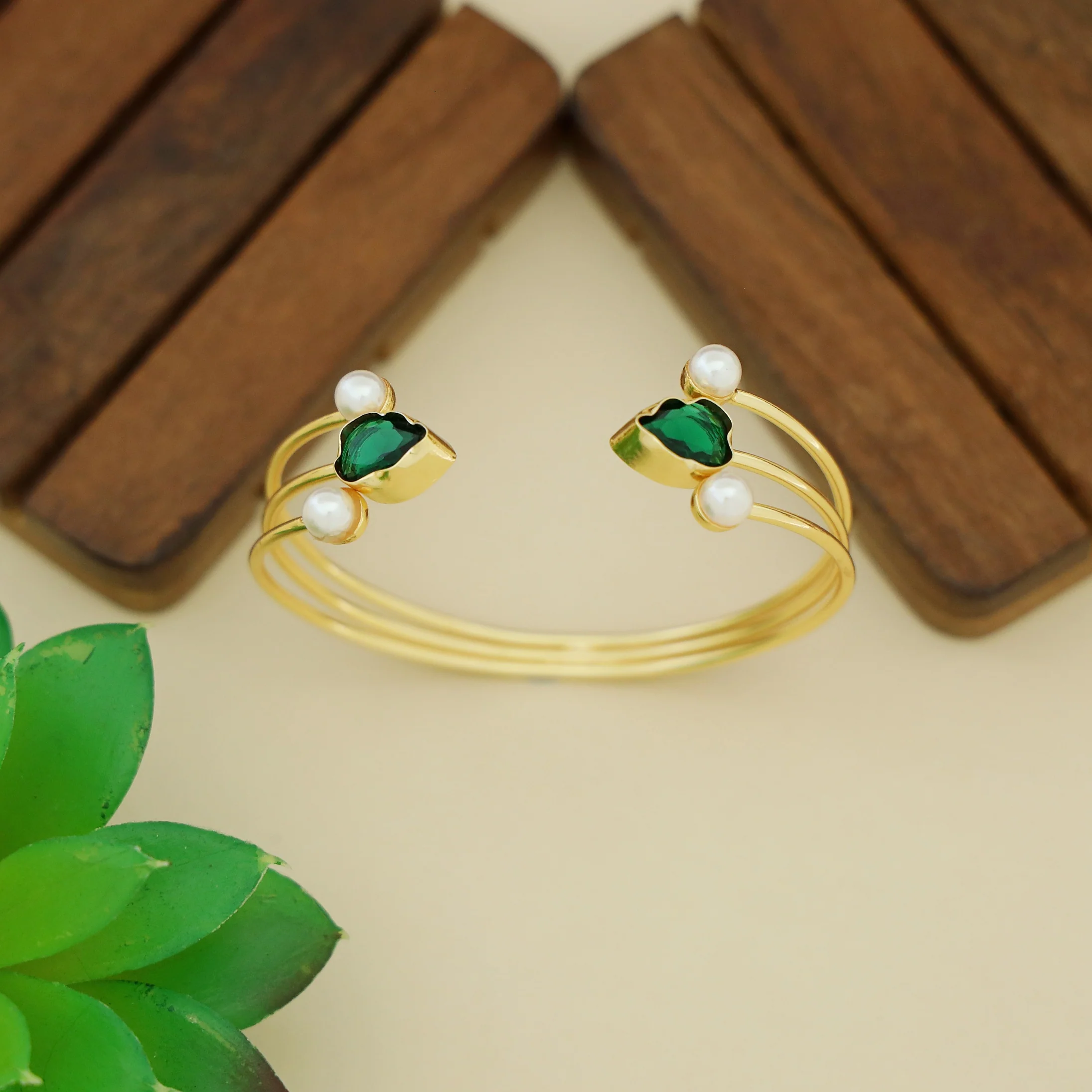 Sivet 3 Layer Dual Pearl Glossy Stone Bangle - Image 4