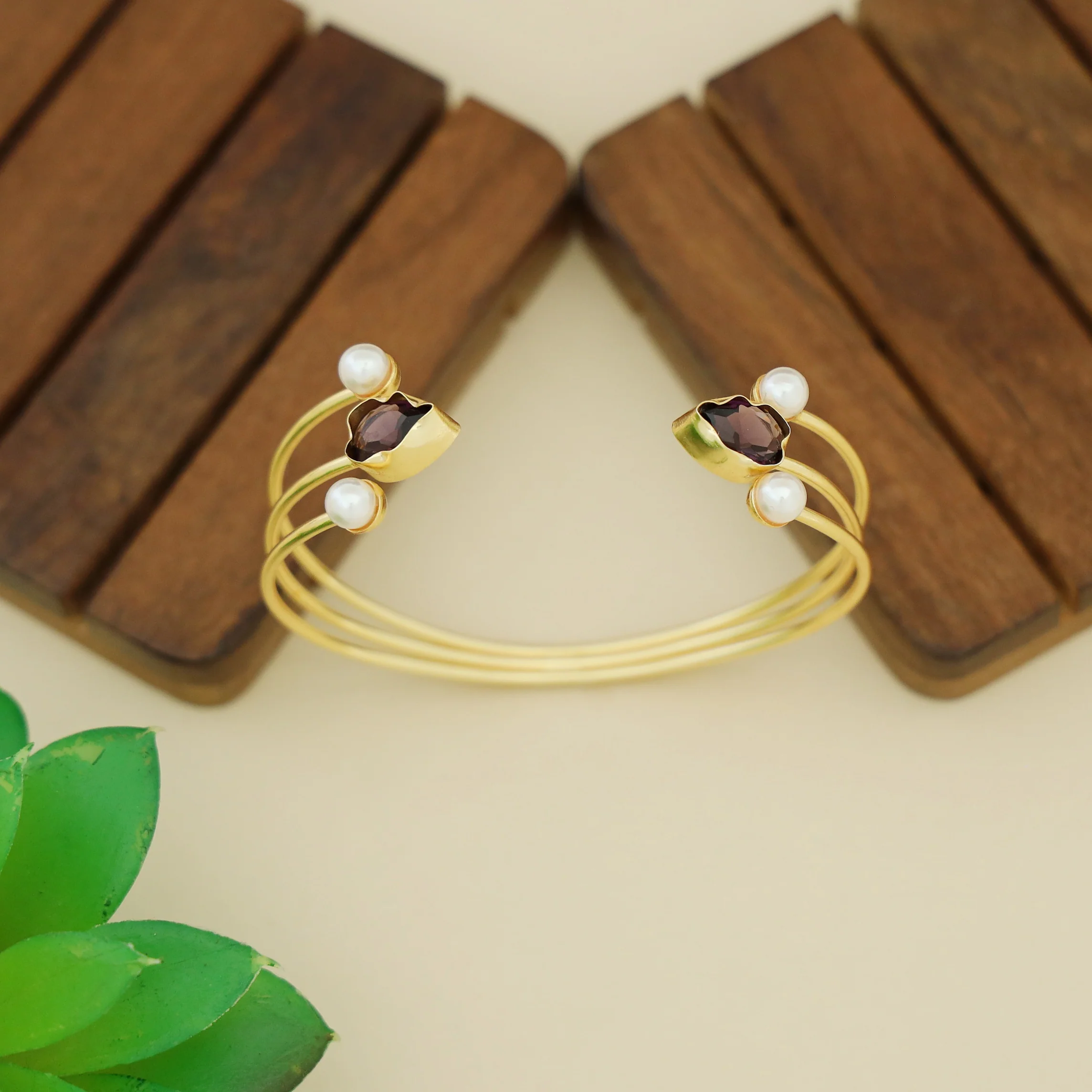Sivet 3 Layer Dual Pearl Glossy Stone Bangle - Image 6