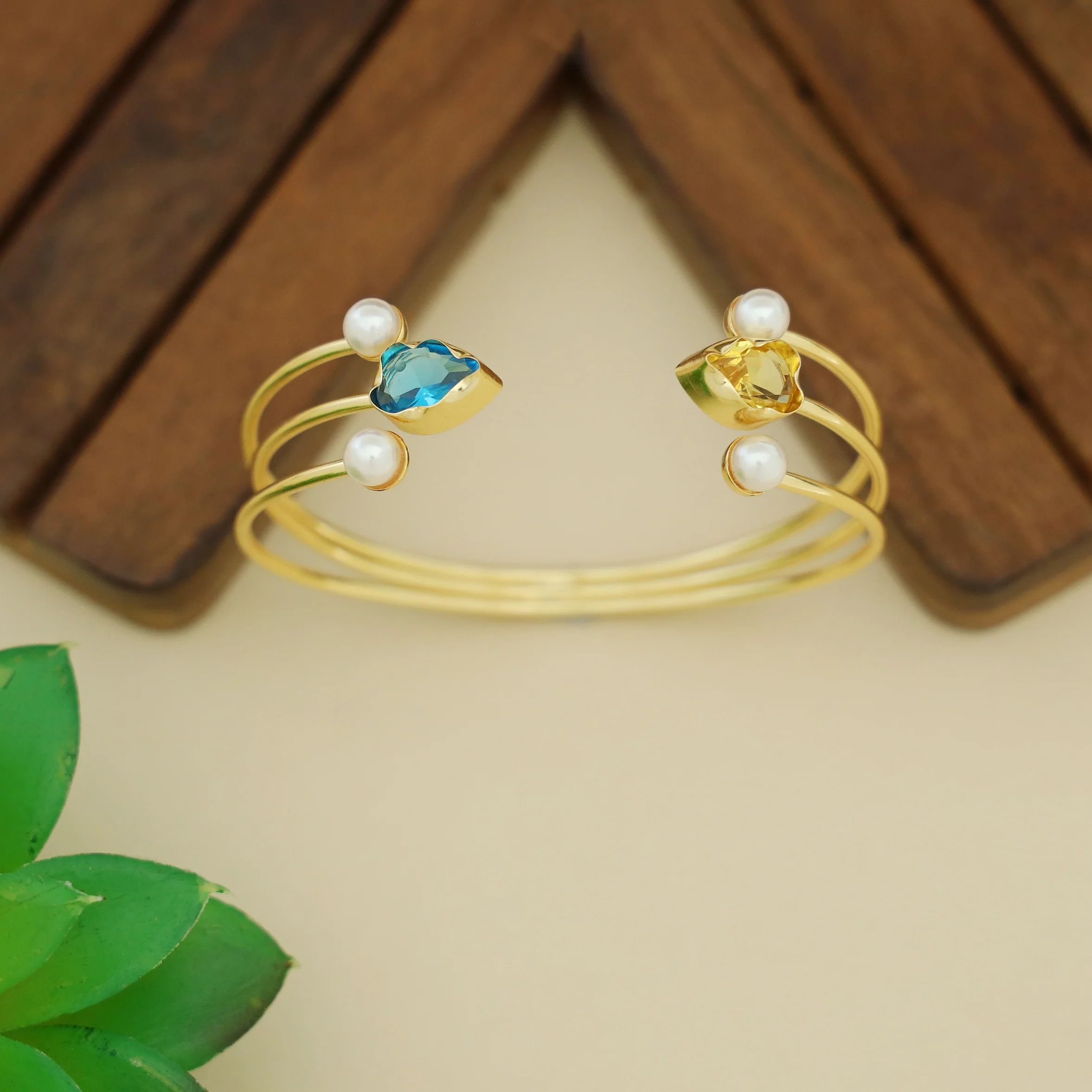 Sivet 3 Layer Dual Pearl Glossy Stone Bangle - Image 9