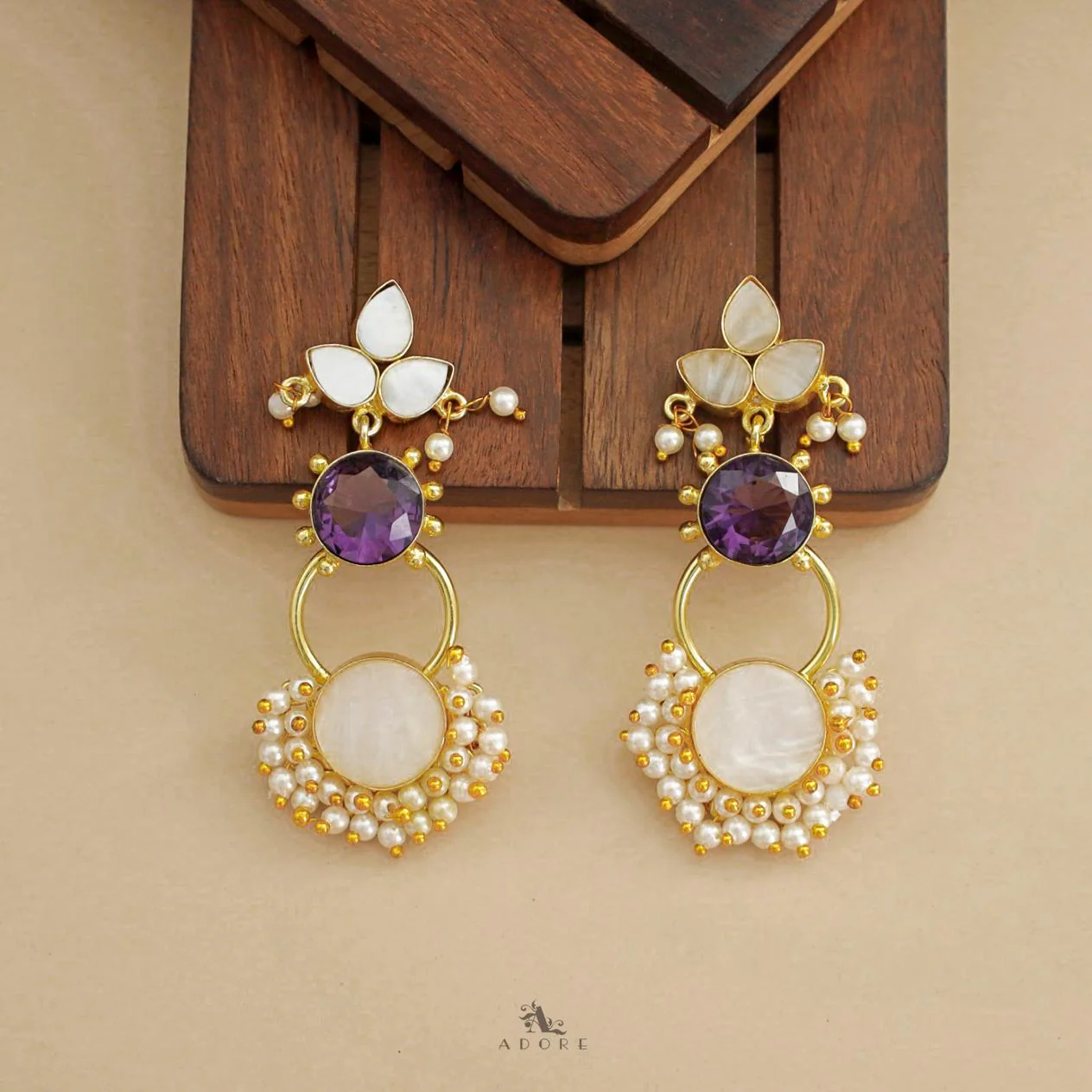 Siya Dotted MOP Cluster Pearl Earring - Image 13