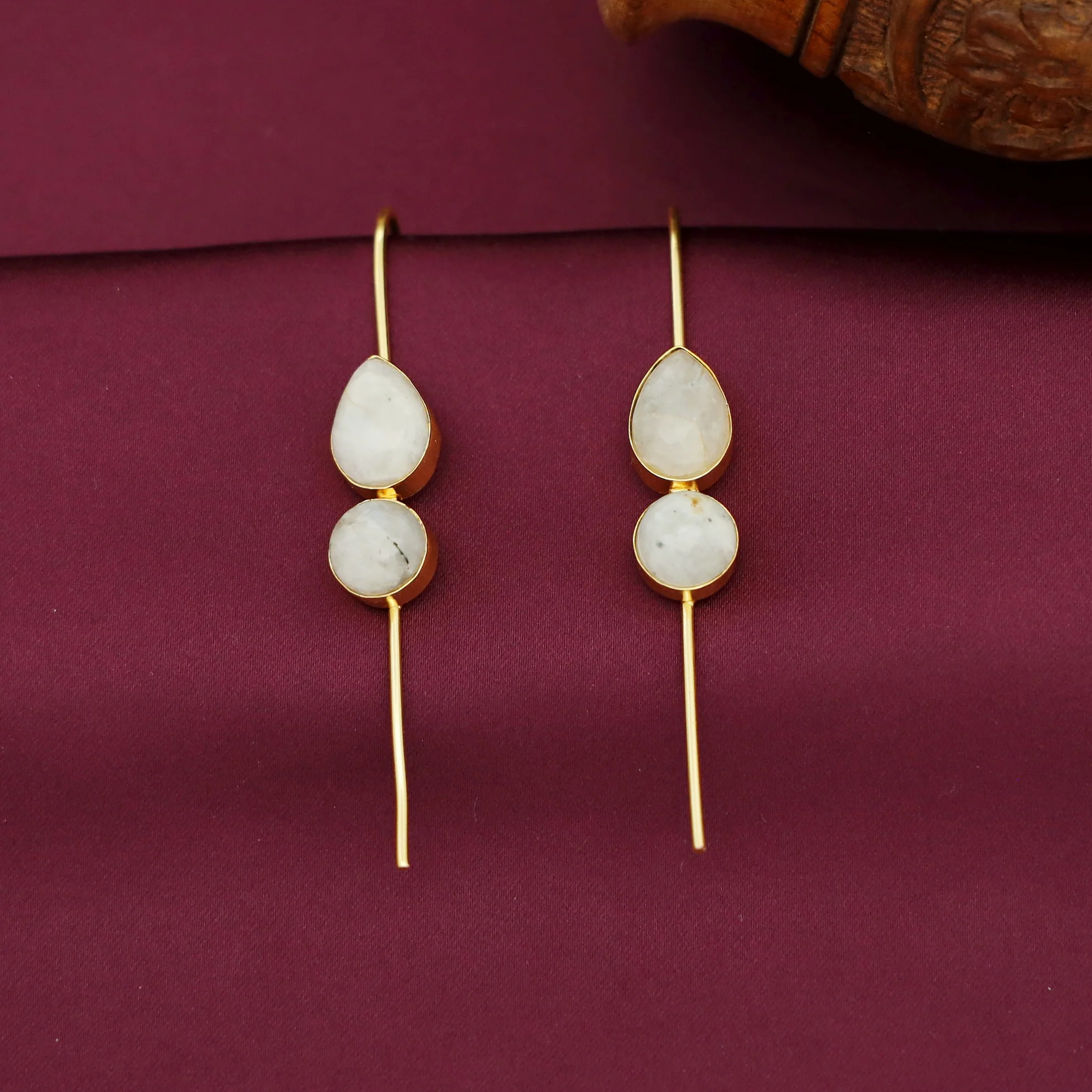 Sravya Golden Drop Circle Natural Stone Ear-Cuff - Image 10