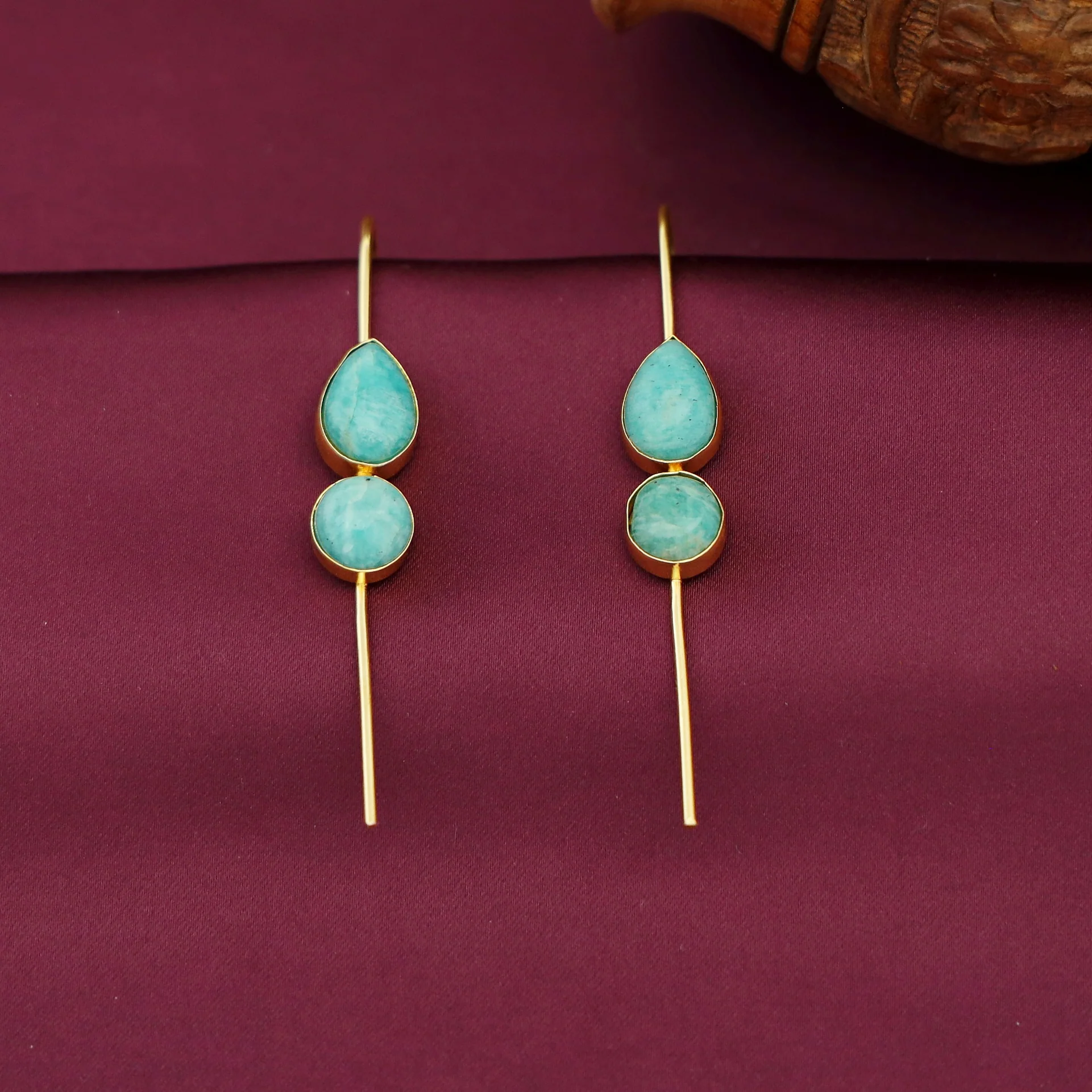 Sravya Golden Drop Circle Natural Stone Ear-Cuff - Image 11