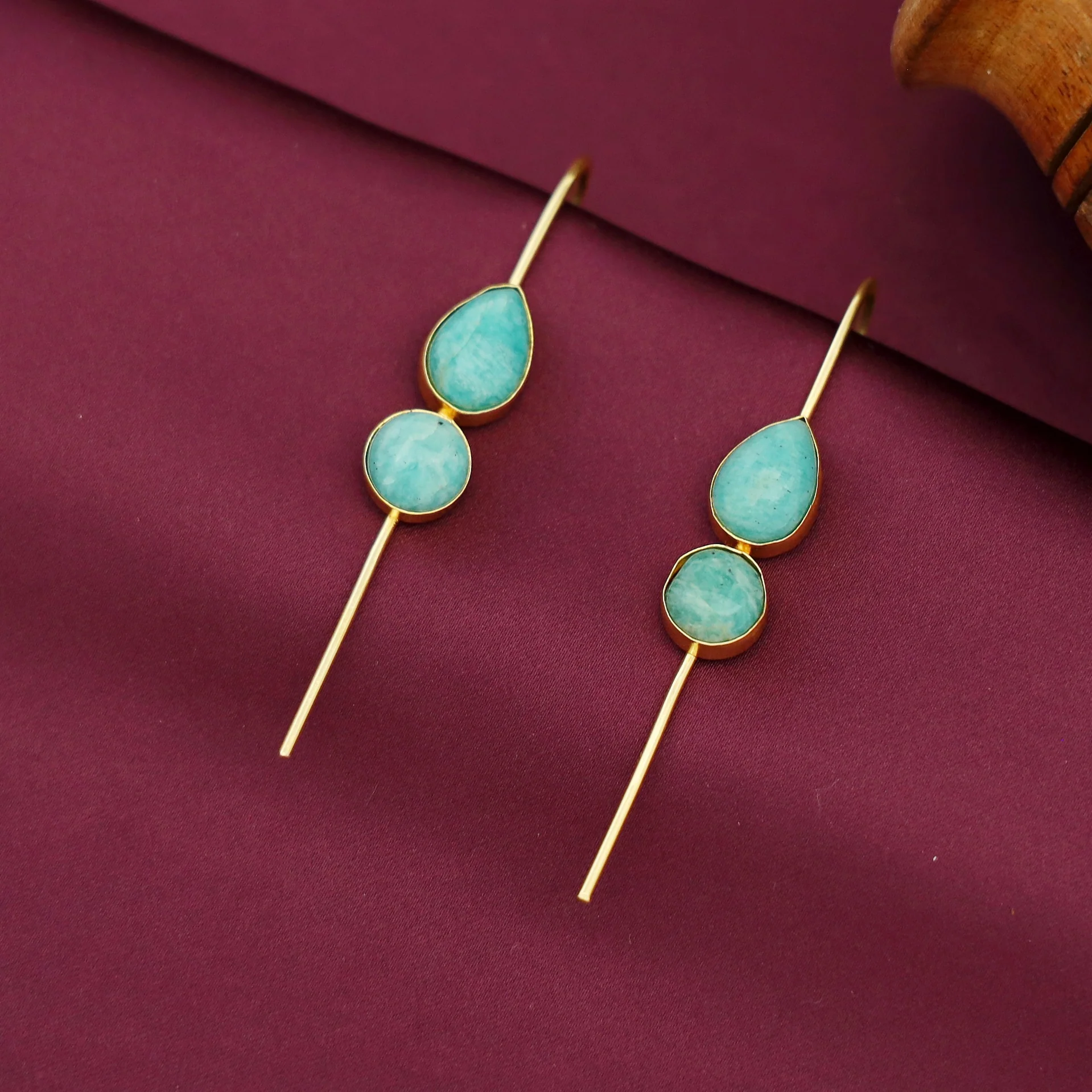 Sravya Golden Drop Circle Natural Stone Ear-Cuff - Image 12