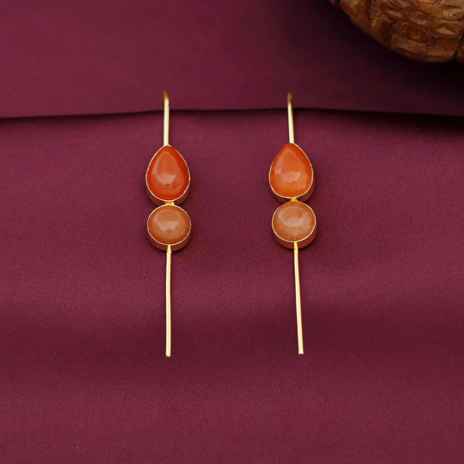 Sravya Golden Drop Circle Natural Stone Ear-Cuff - Image 2