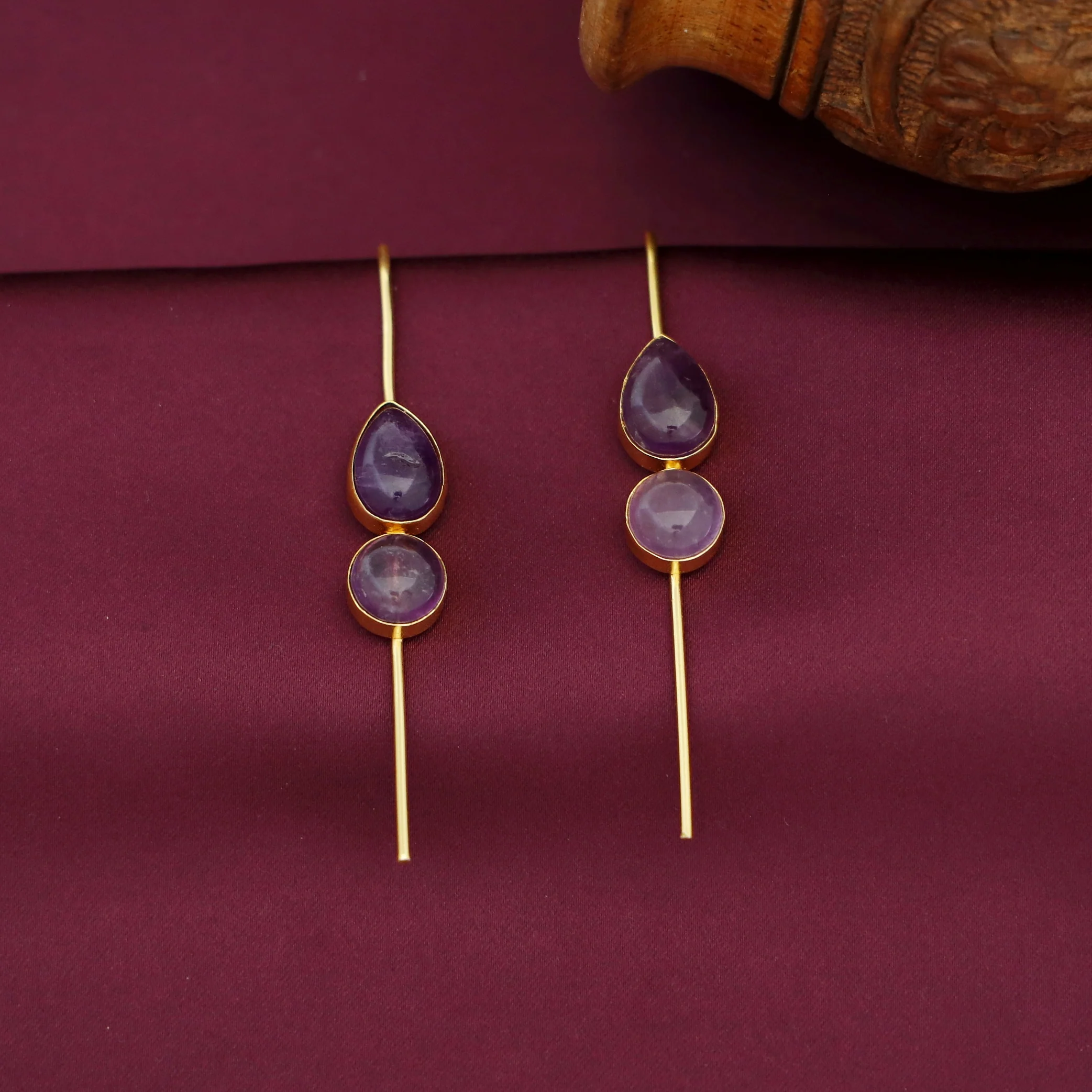 Sravya Golden Drop Circle Natural Stone Ear-Cuff - Image 3