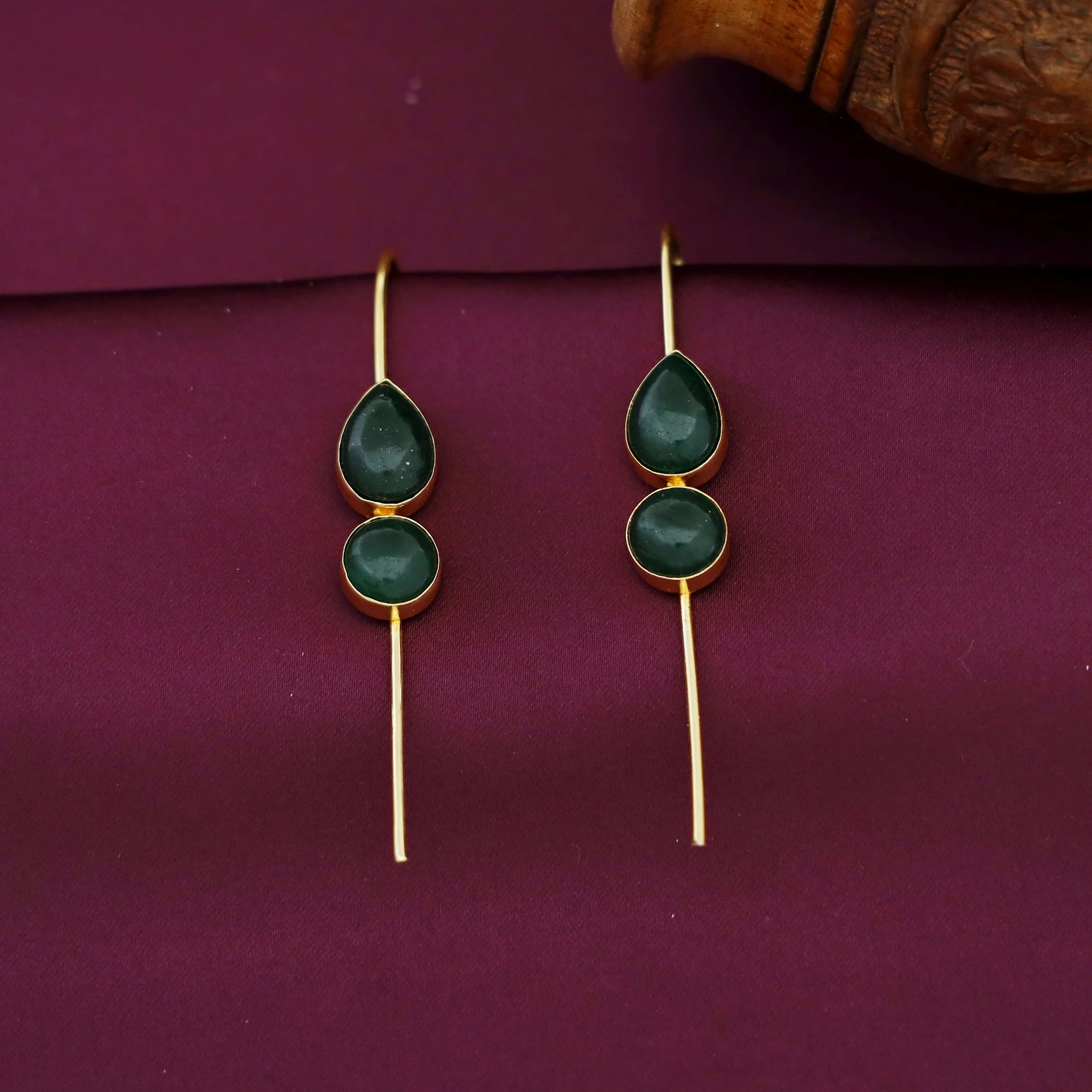 Sravya Golden Drop Circle Natural Stone Ear-Cuff - Image 4