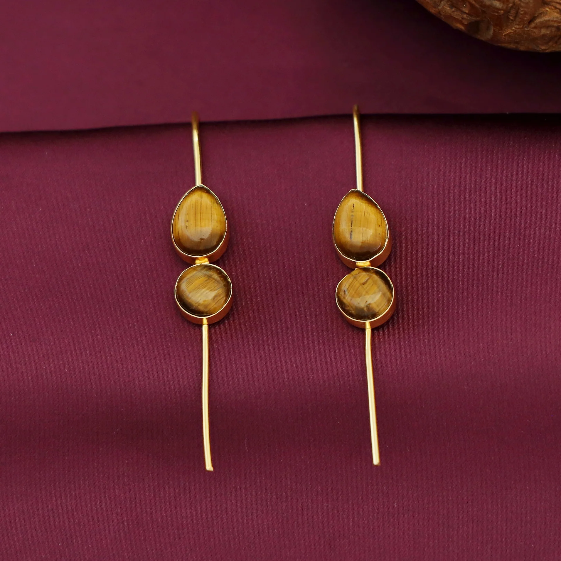Sravya Golden Drop Circle Natural Stone Ear-Cuff - Image 6