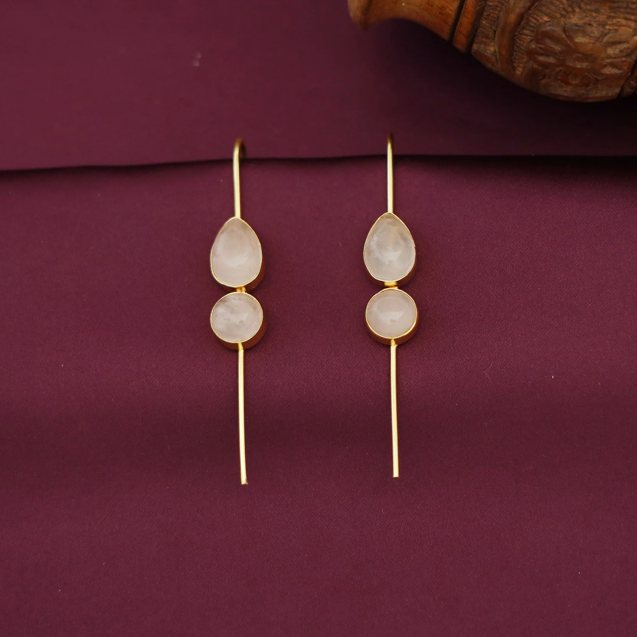 Sravya Golden Drop Circle Natural Stone Ear-Cuff - Image 8