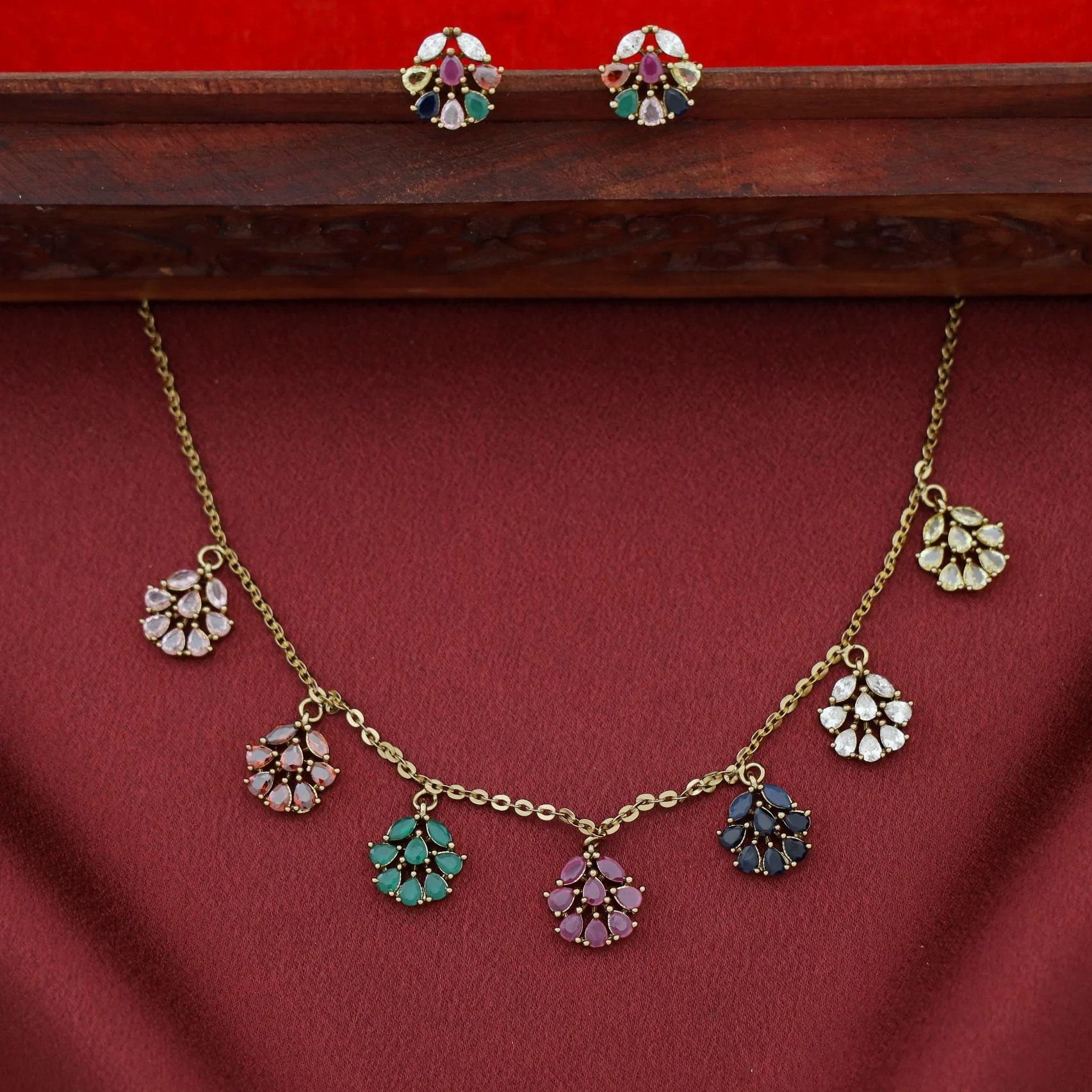 Sredha Multicolour AD Stone Neckpiece With Stud - Image 3
