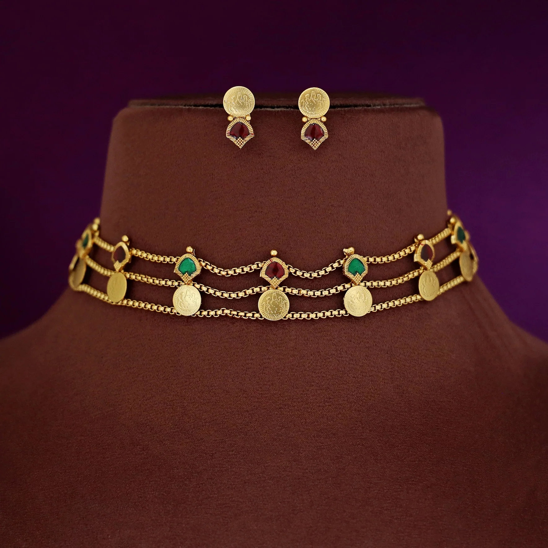 Sree Devi 3 Layer Kashi Palakka Choker With Stud - Image 2