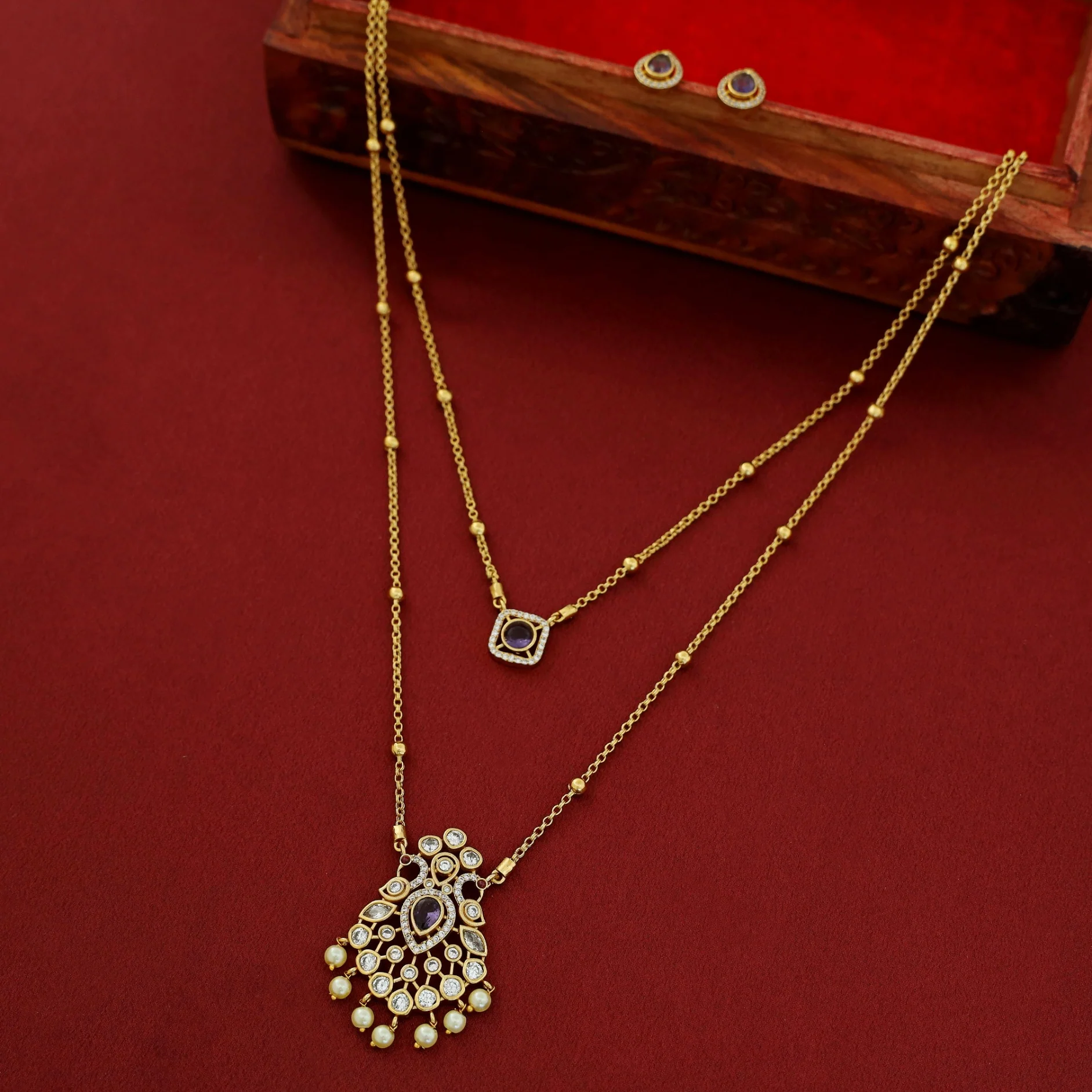 Sriddhi Two Layer Cluster Pearl Neckpiece With Earring - Image 11