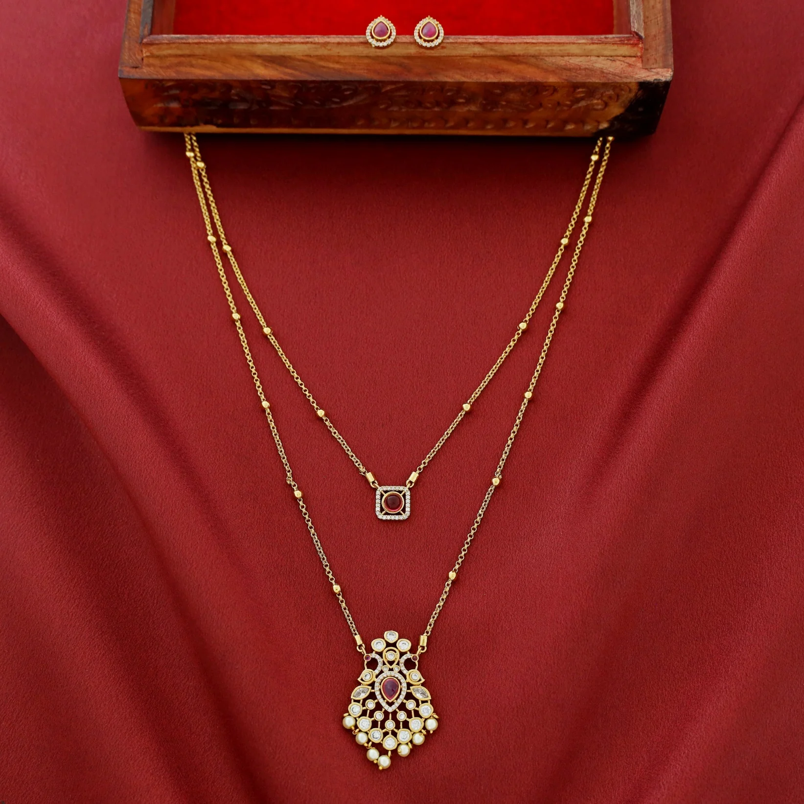 Sriddhi Two Layer Cluster Pearl Neckpiece With Earring - Image 3