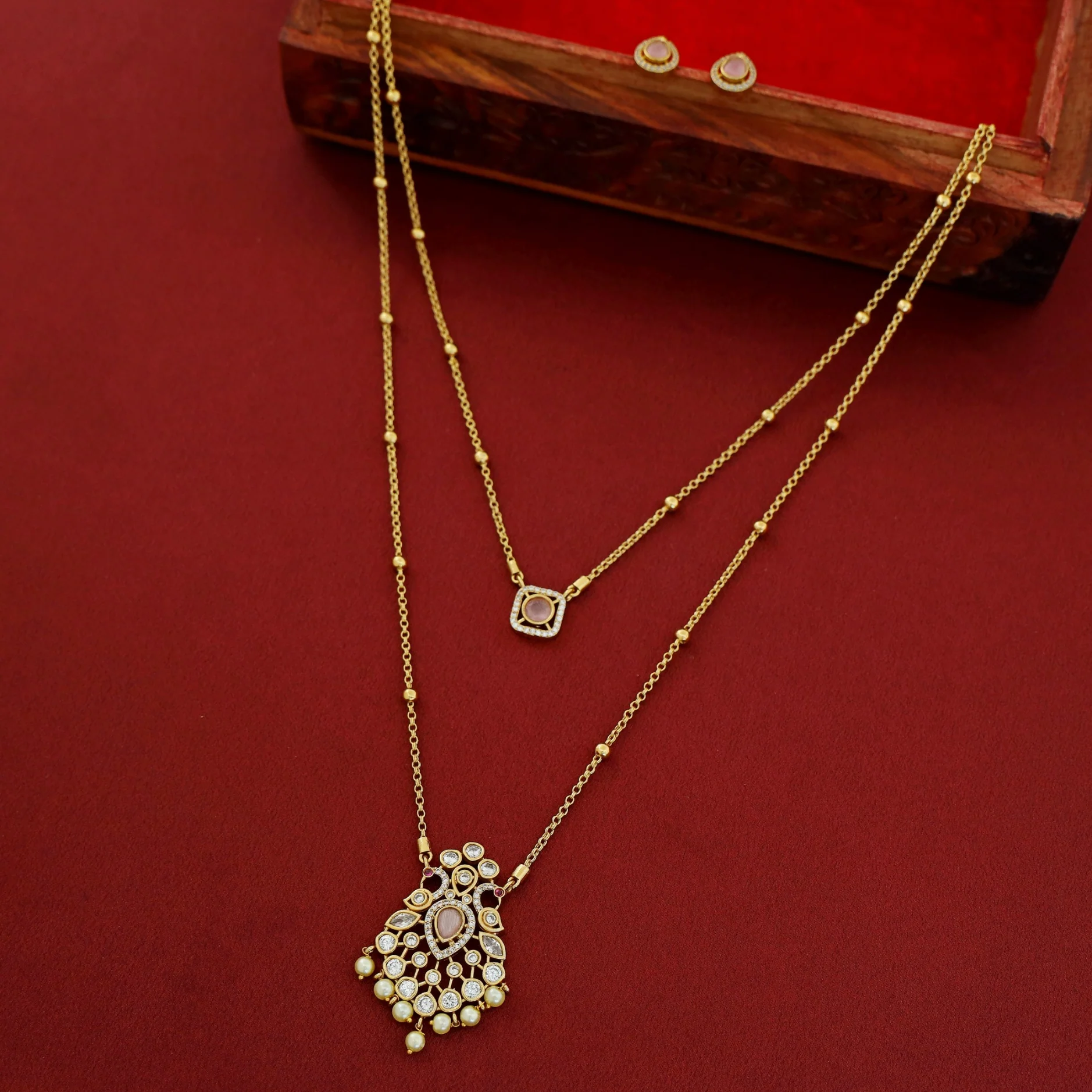 Sriddhi Two Layer Cluster Pearl Neckpiece With Earring - Image 4