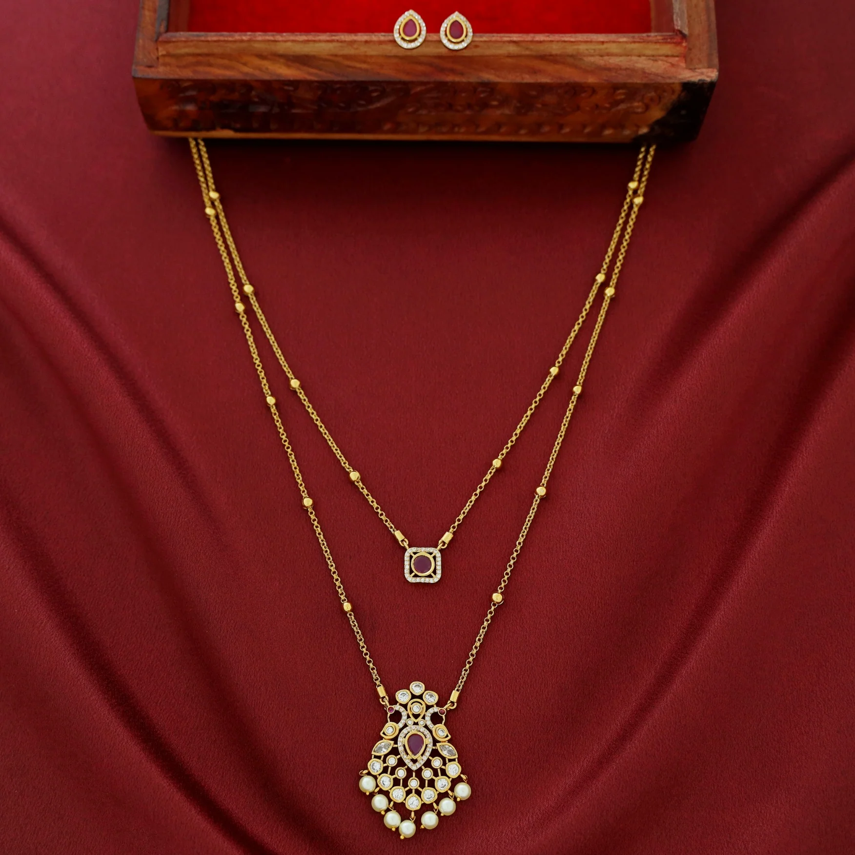 Sriddhi Two Layer Cluster Pearl Neckpiece With Earring - Image 5