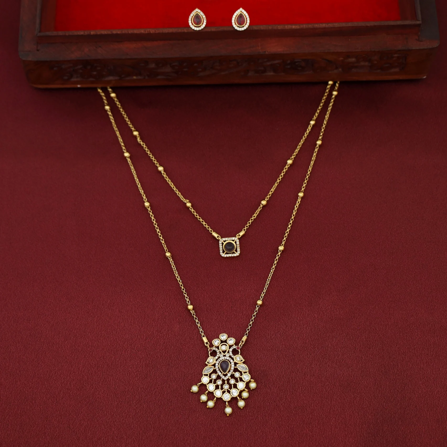 Sriddhi Two Layer Cluster Pearl Neckpiece With Earring - Image 6