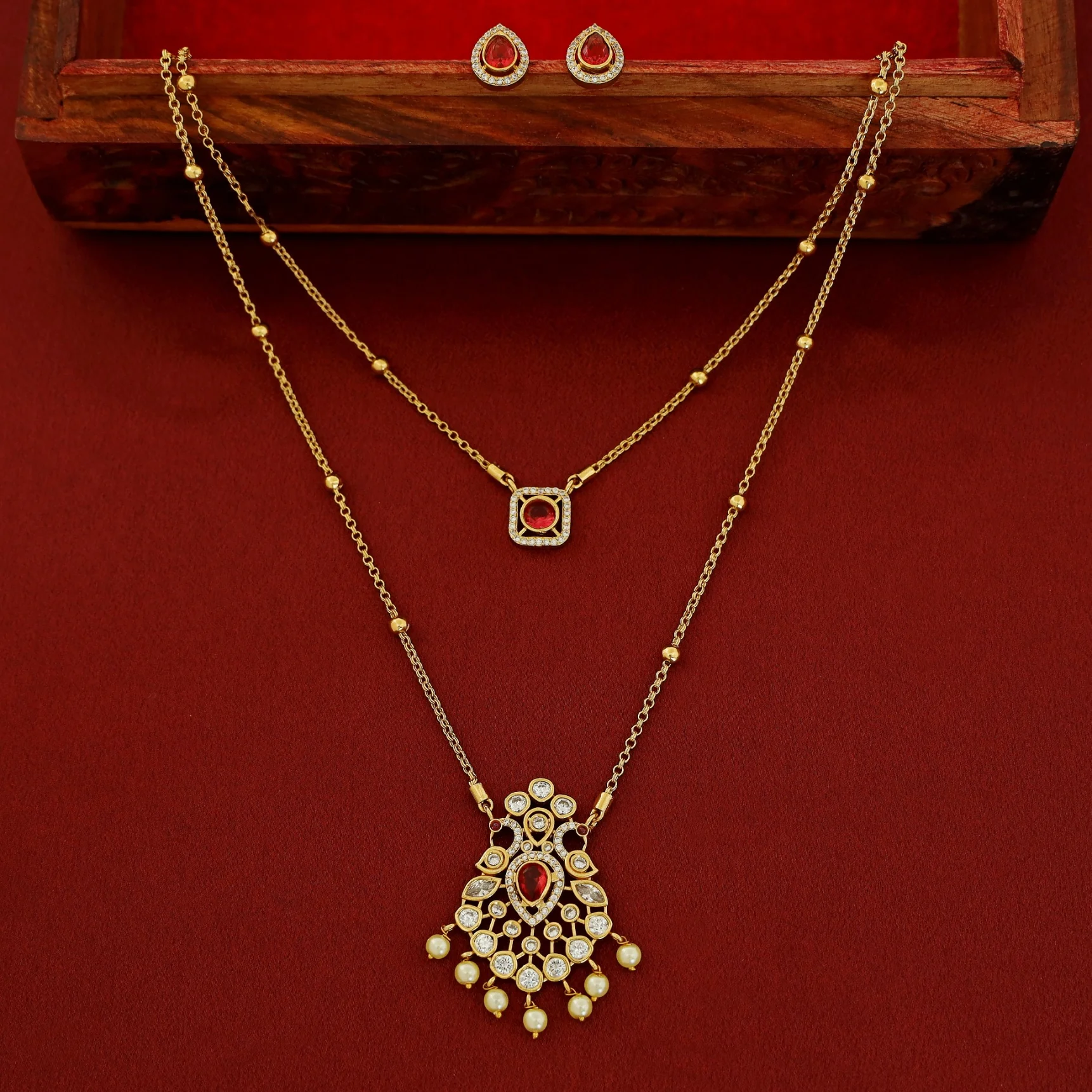 Sriddhi Two Layer Cluster Pearl Neckpiece With Earring - Image 7