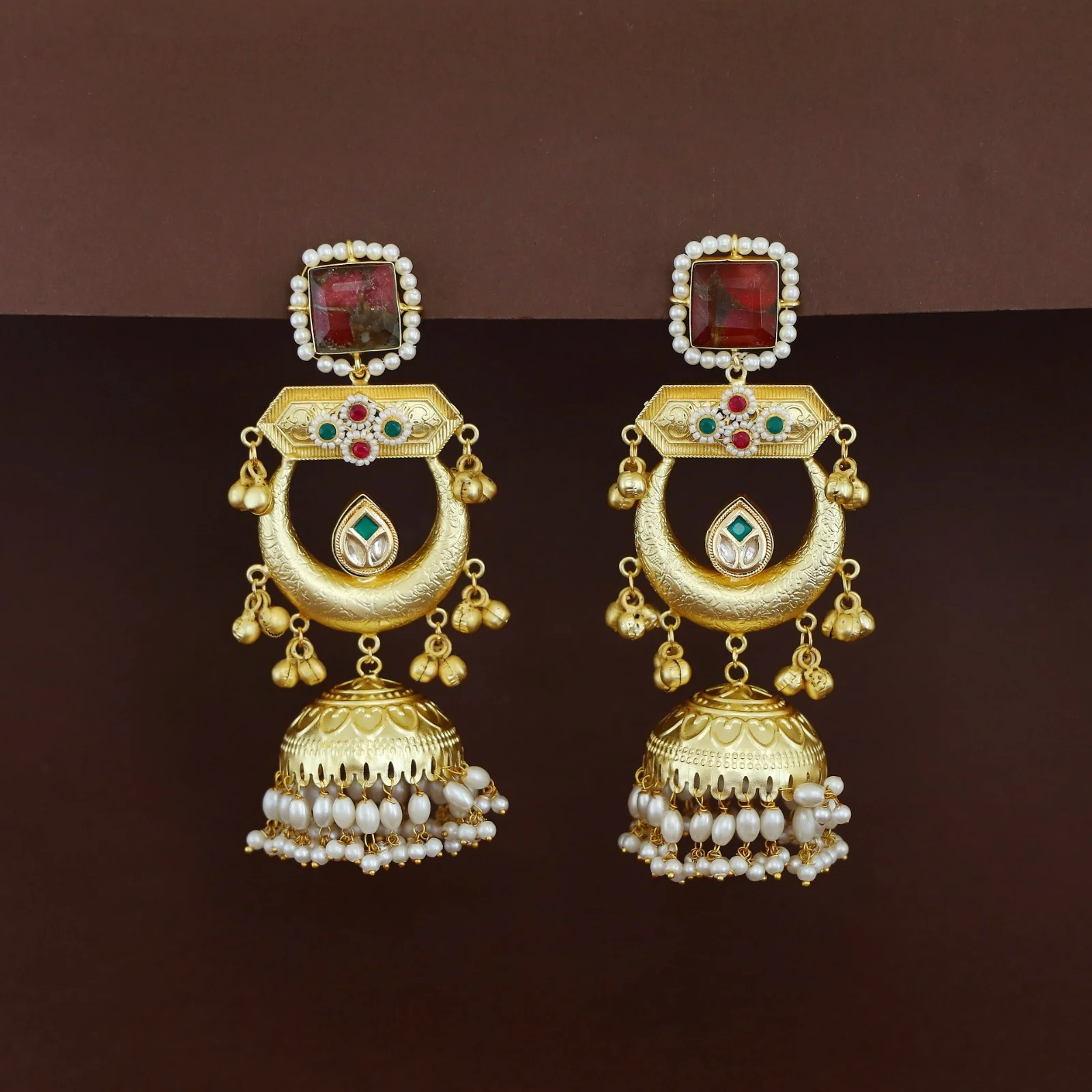 Suhana Glossy Half Moon Pearl Kashmiri Jhumka - Image 3