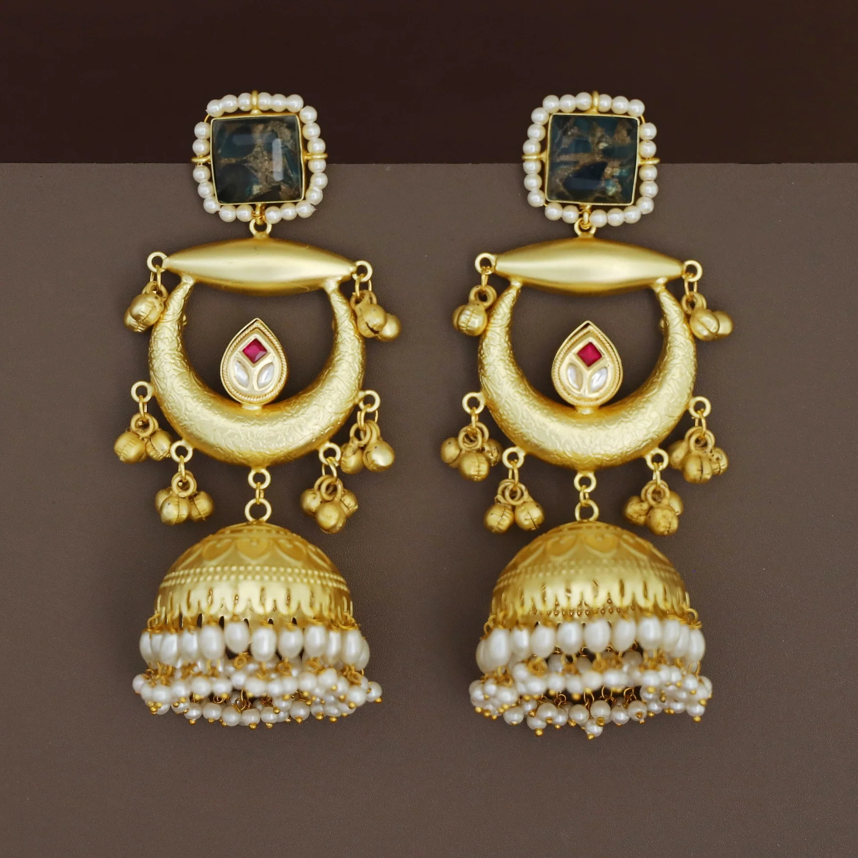 Suhana Glossy Half Moon Pearl Kashmiri Jhumka - Image 4