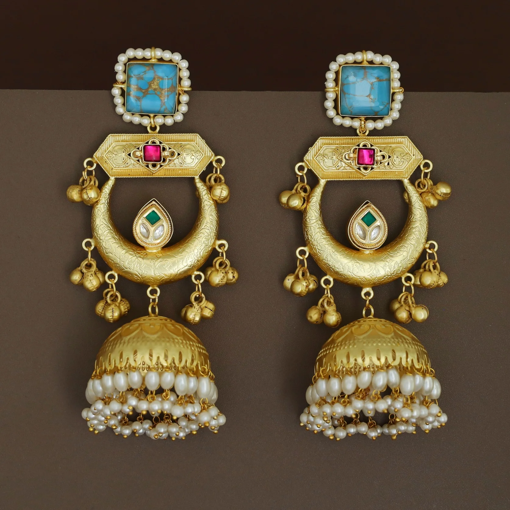 Suhana Glossy Half Moon Pearl Kashmiri Jhumka - Image 5