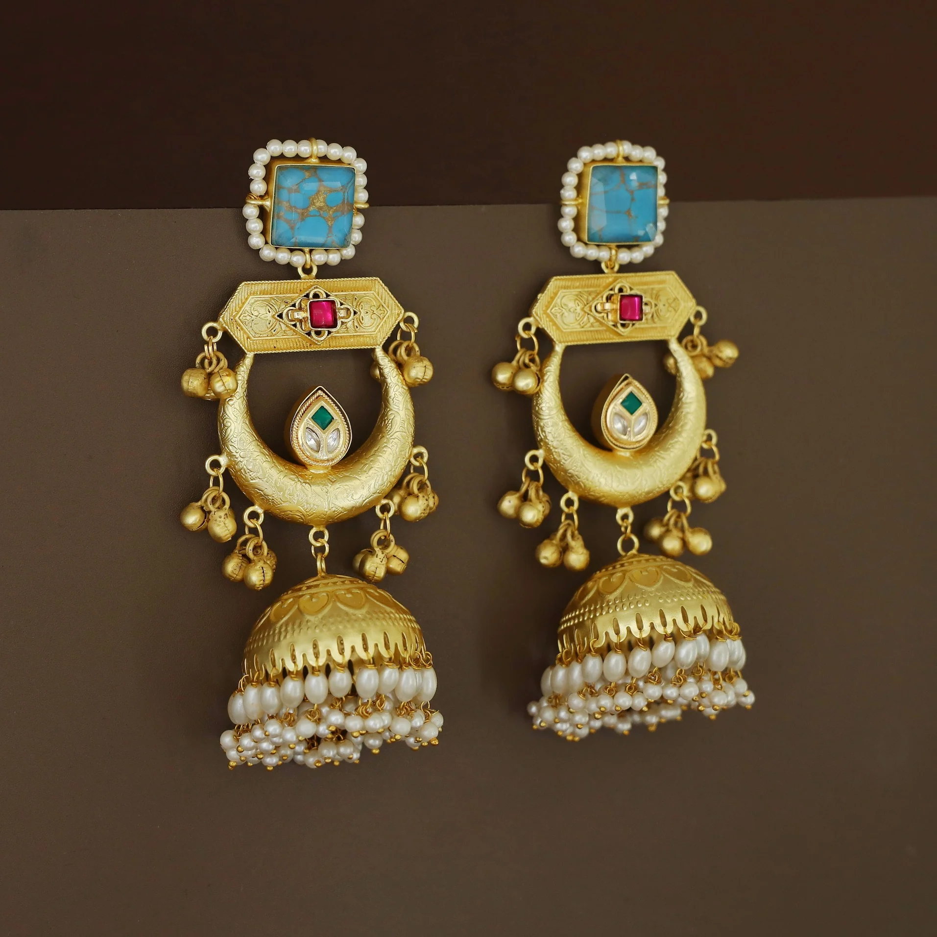 Suhana Glossy Half Moon Pearl Kashmiri Jhumka - Image 6