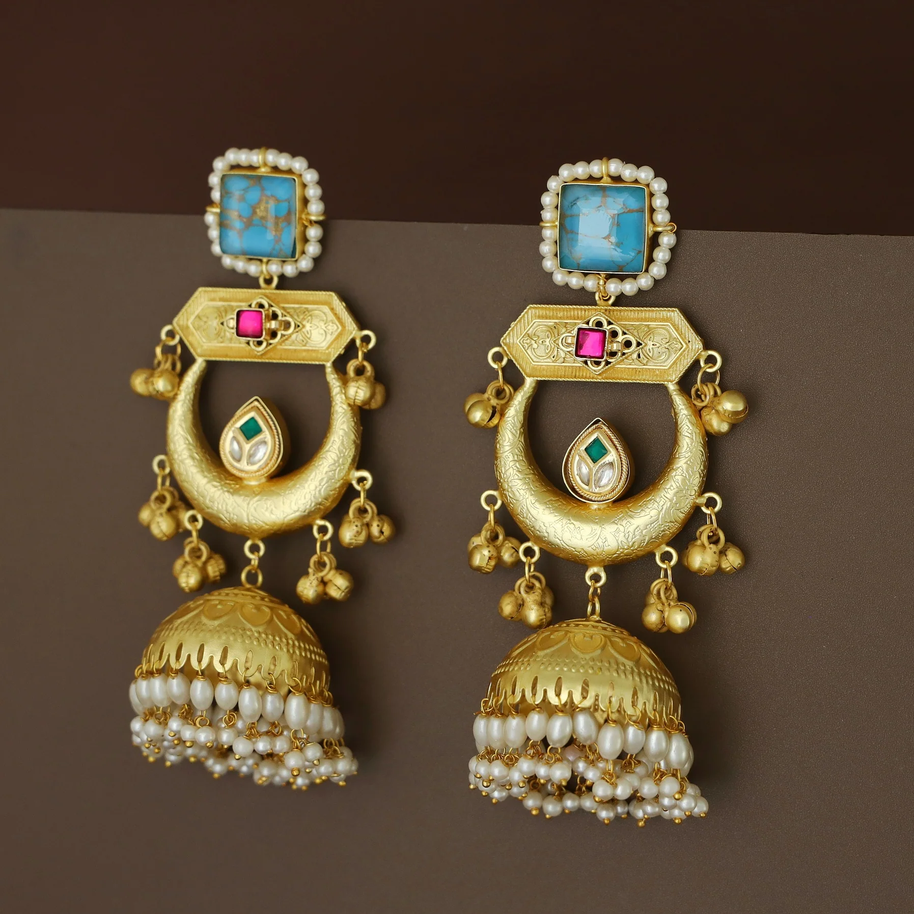 Suhana Glossy Half Moon Pearl Kashmiri Jhumka - Image 7