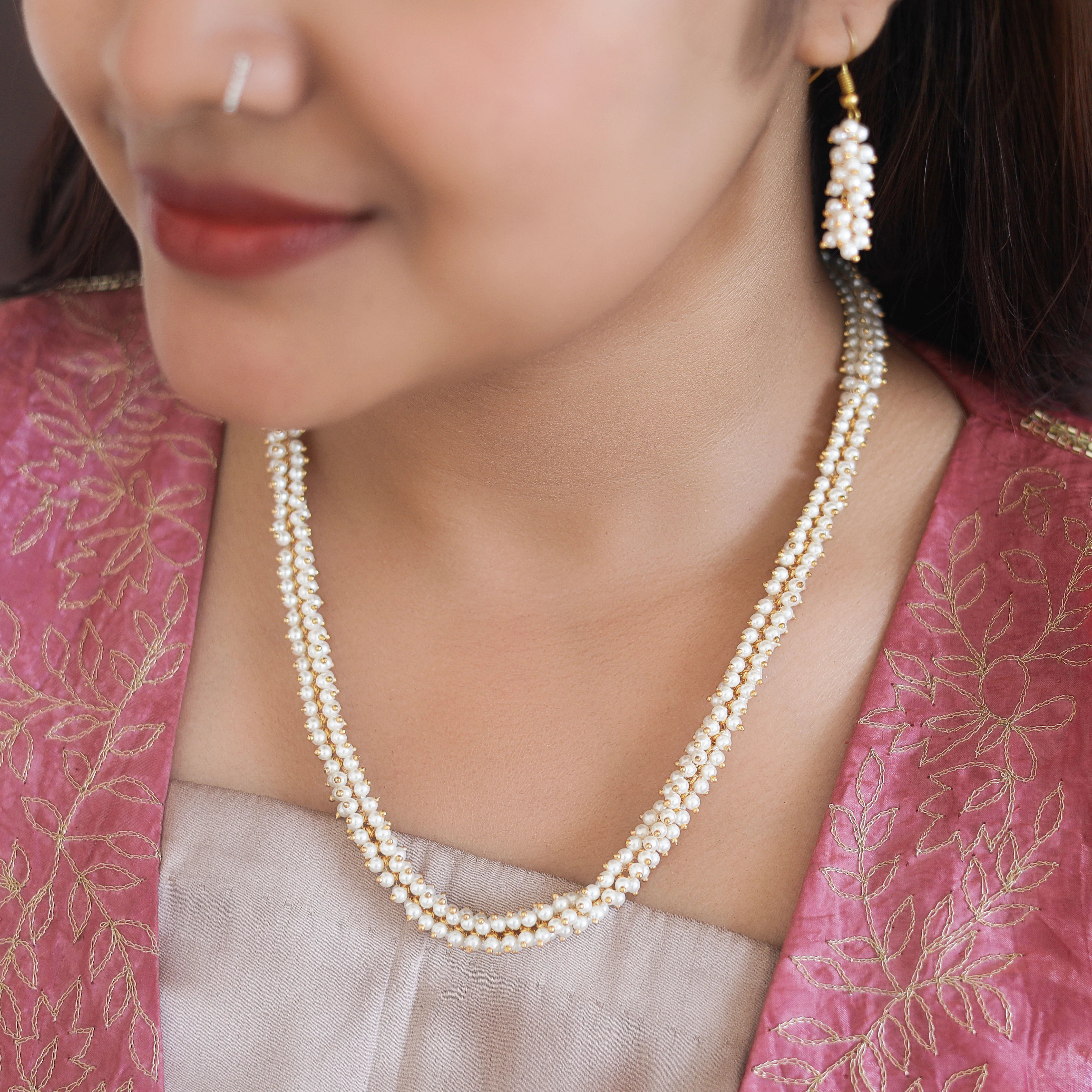Sukanya Cluster Pearl Beads Neckpiece With Drop - Image 3