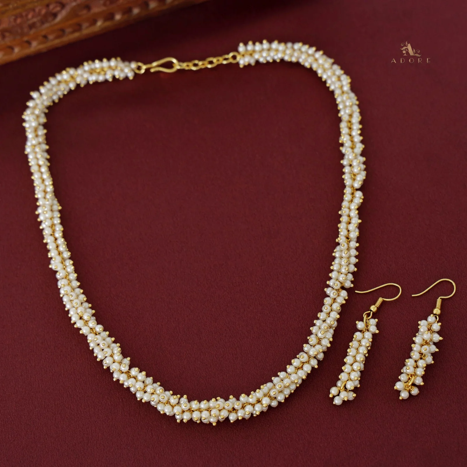 Sukanya Cluster Pearl Beads Neckpiece With Drop - Image 6
