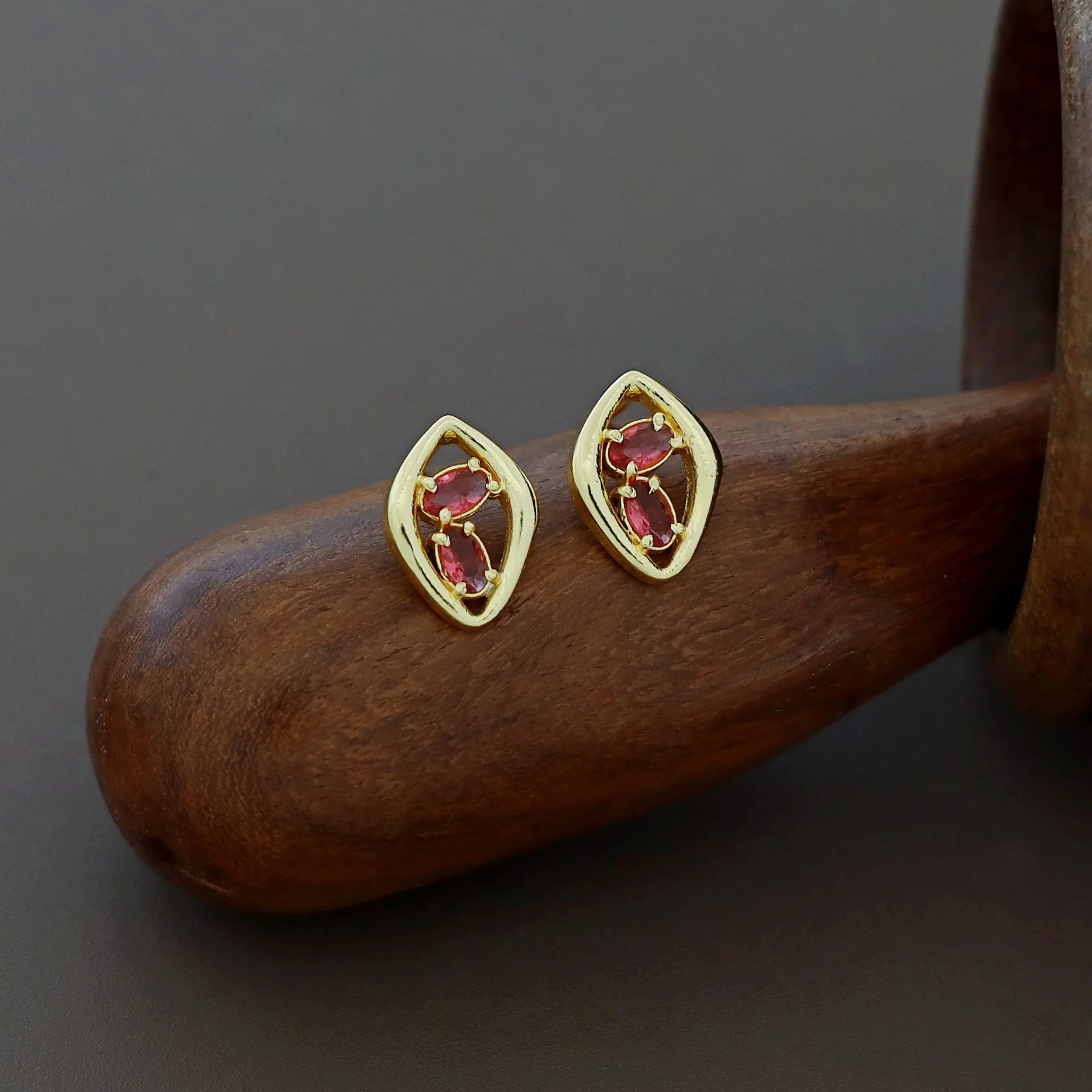 Supriya Golden Dual Glossy Eye Shaped Earring - Image 2