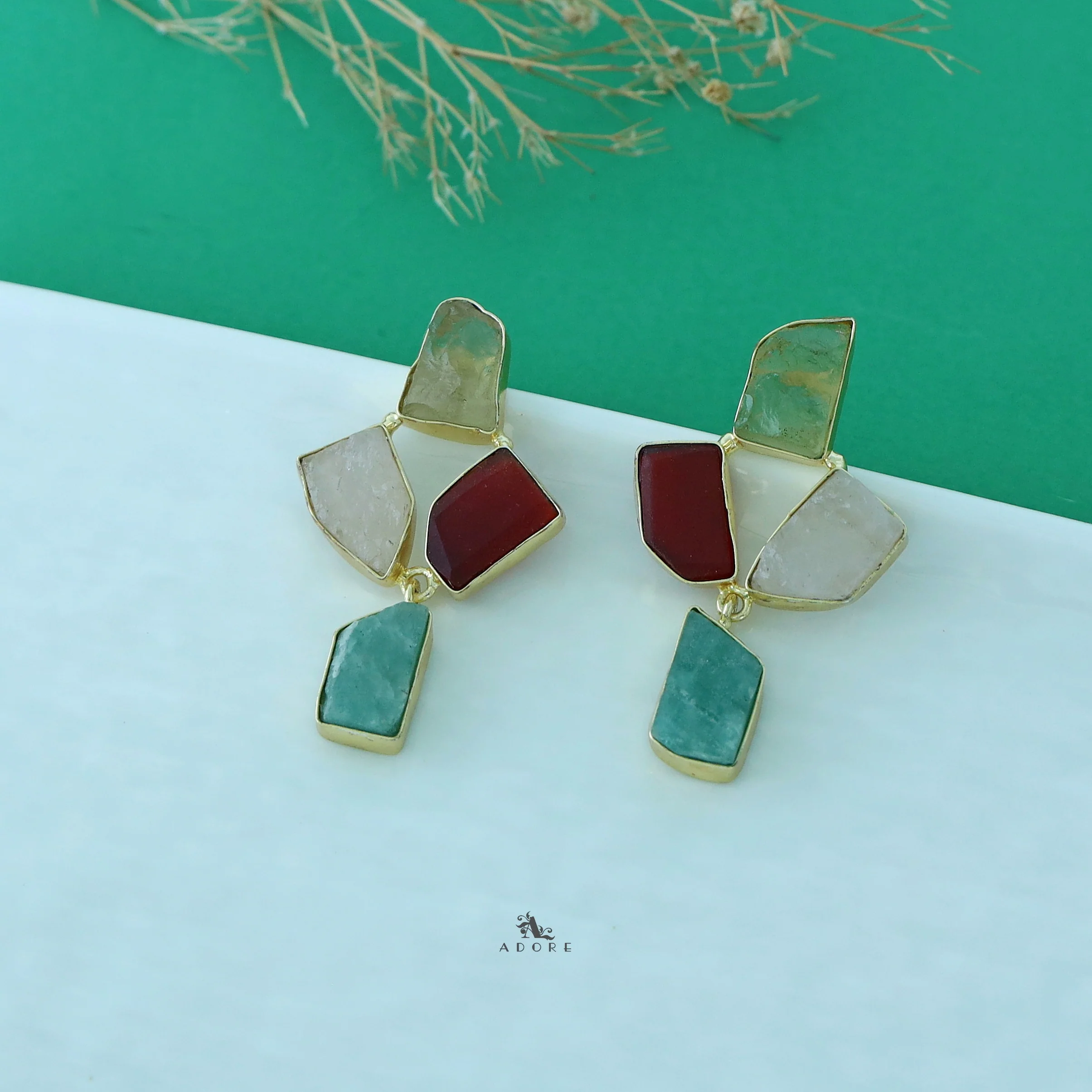 Suzy Golden Tetra Raw Stone Earring - Image 4