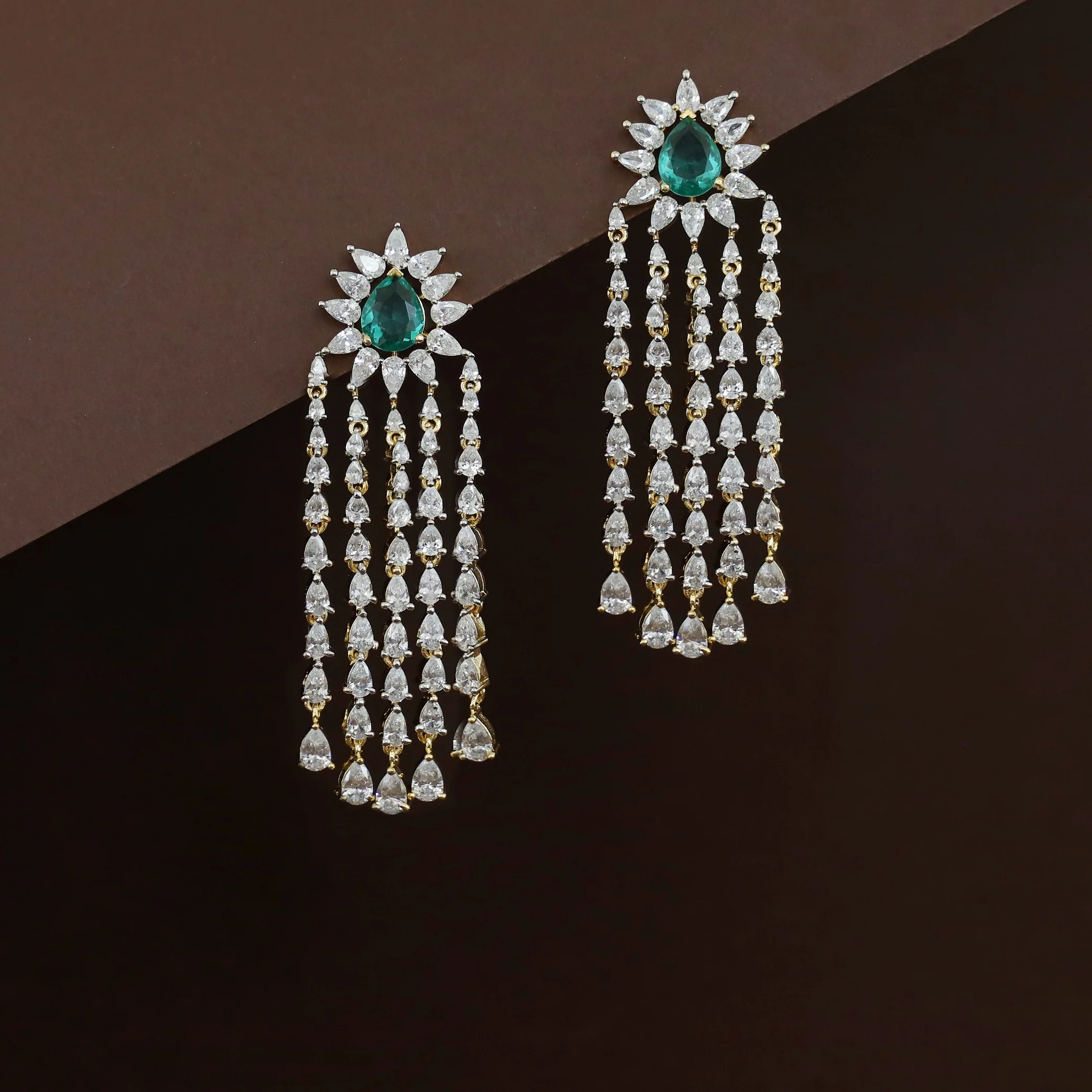 Swapna AD Stone 5 Layer Hanging Tassel Earring - Image 2