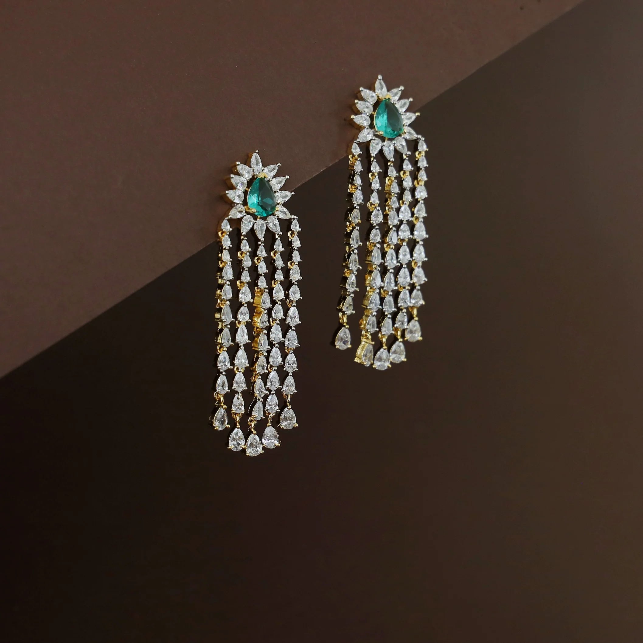 Swapna AD Stone 5 Layer Hanging Tassel Earring - Image 3