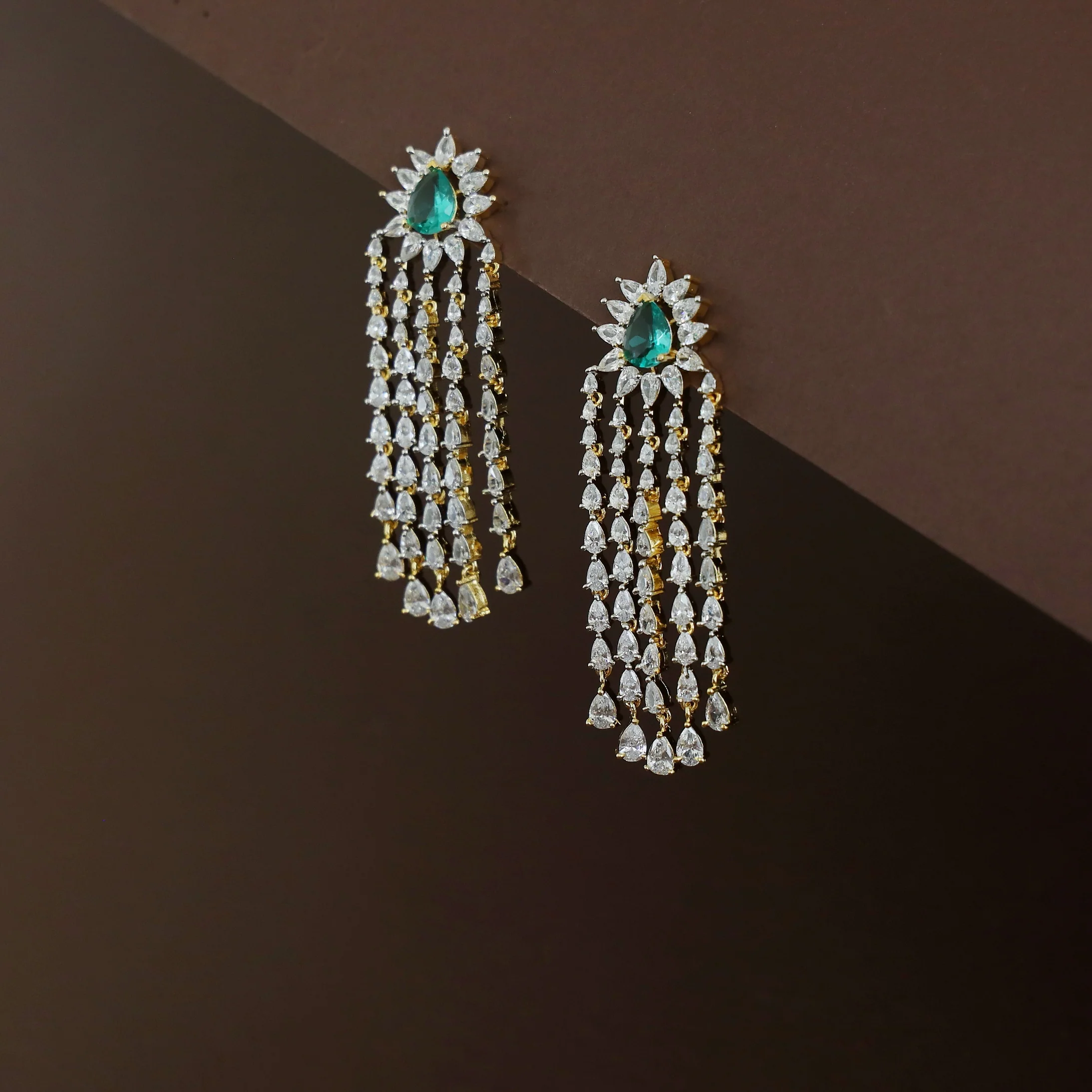 Swapna AD Stone 5 Layer Hanging Tassel Earring - Image 4