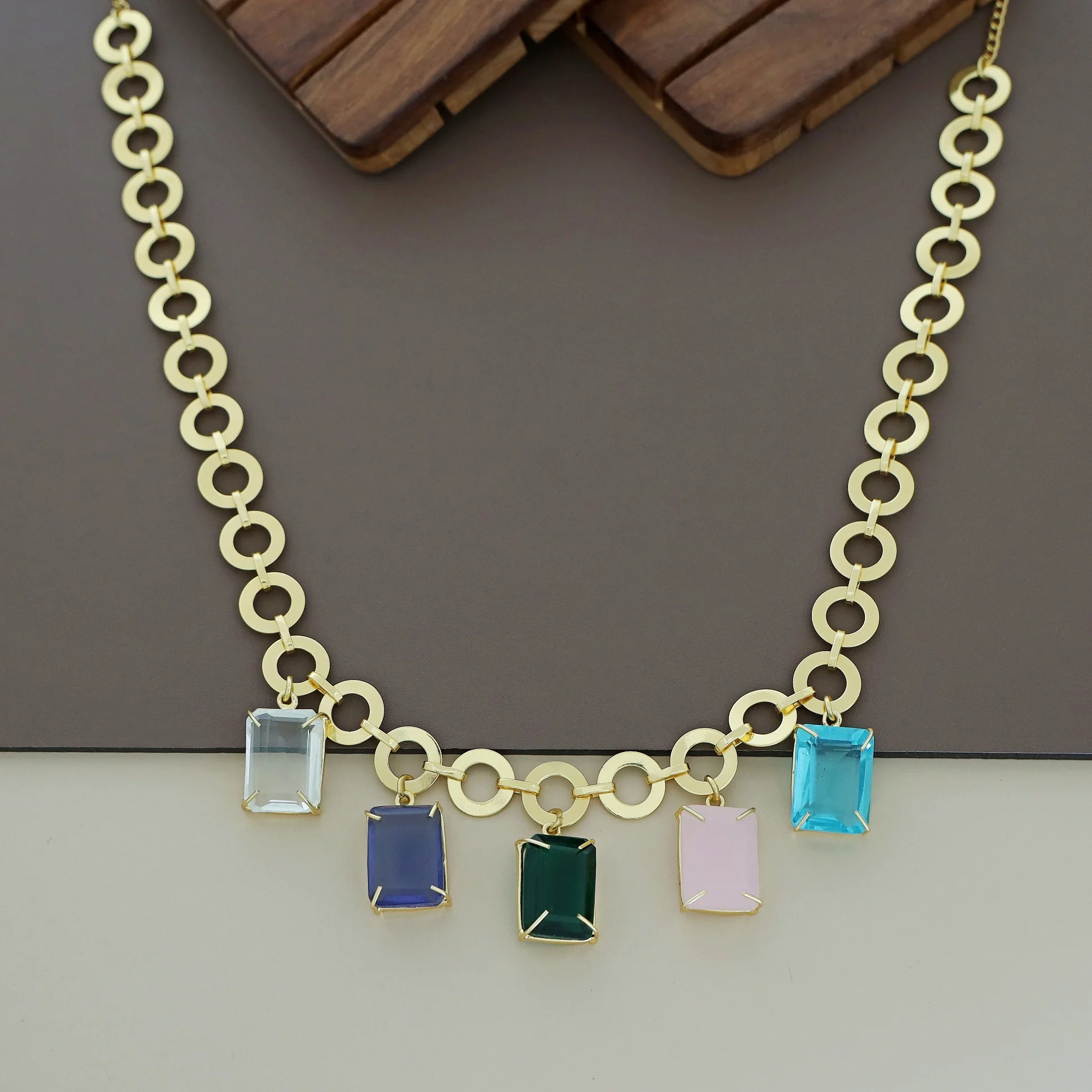 Taahira Golden Circle Rectangle Glossy Neckpiece - Image 11