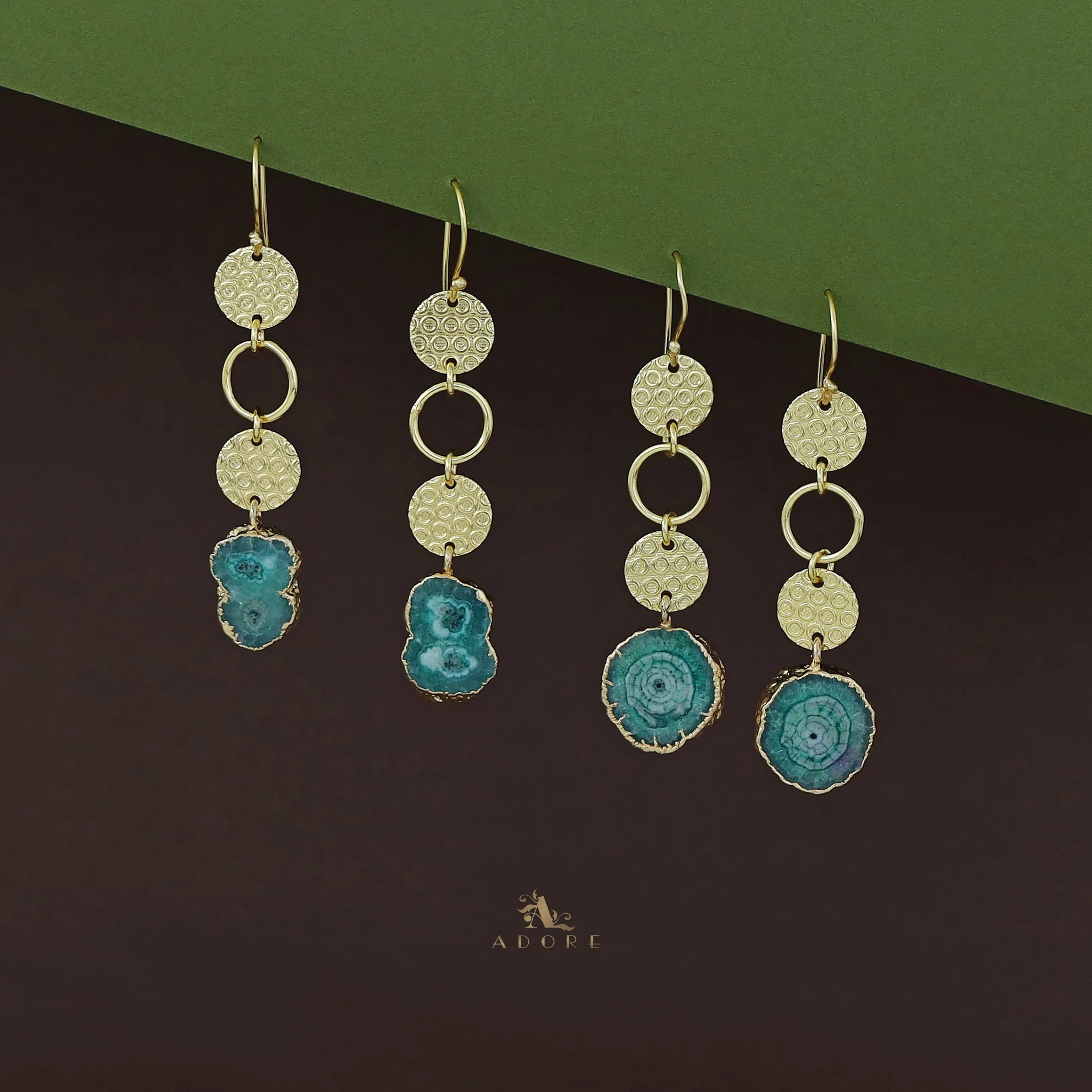 Tabitha Golden Textured Circle Agate Stone  Earring - Image 10