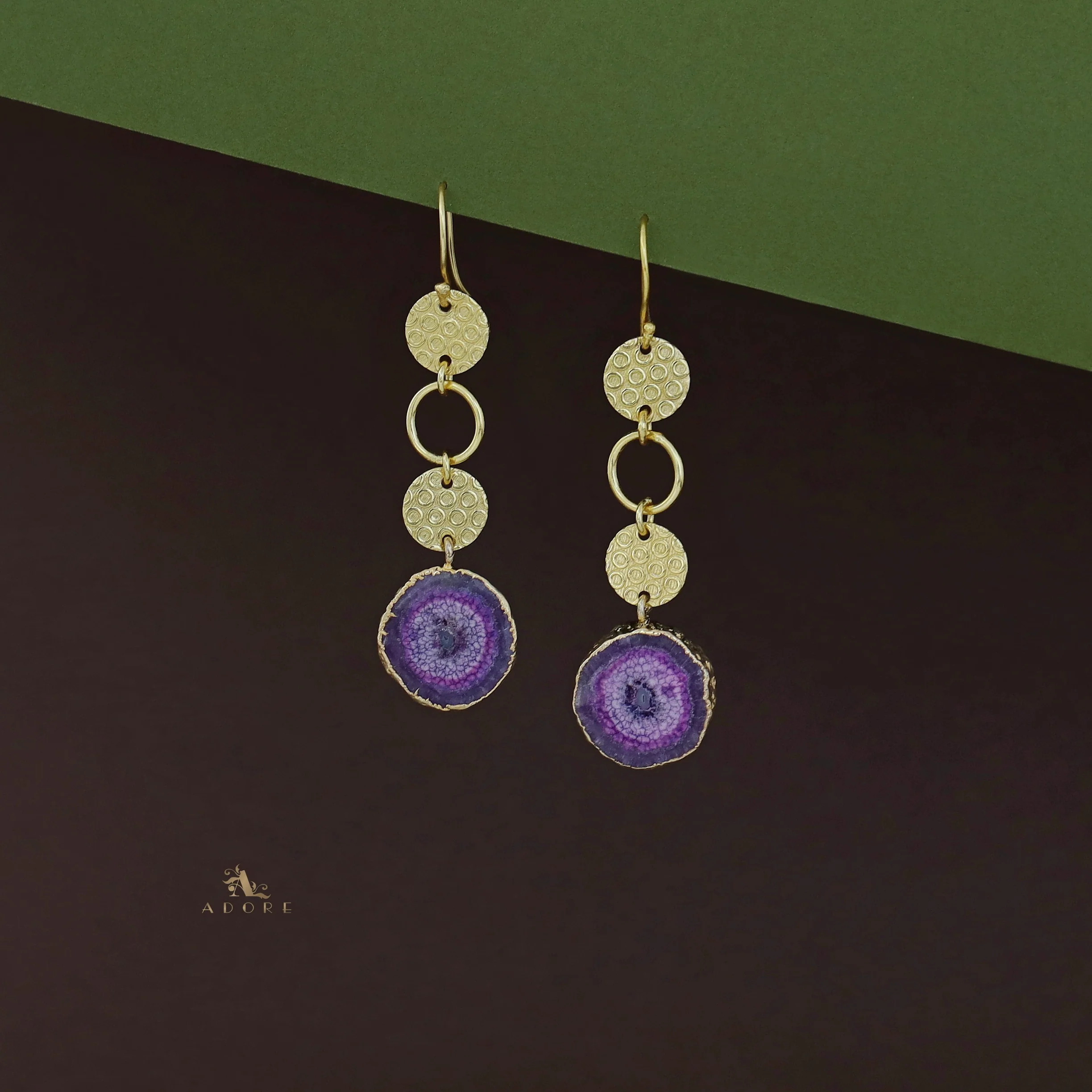 Tabitha Golden Textured Circle Agate Stone  Earring - Image 11