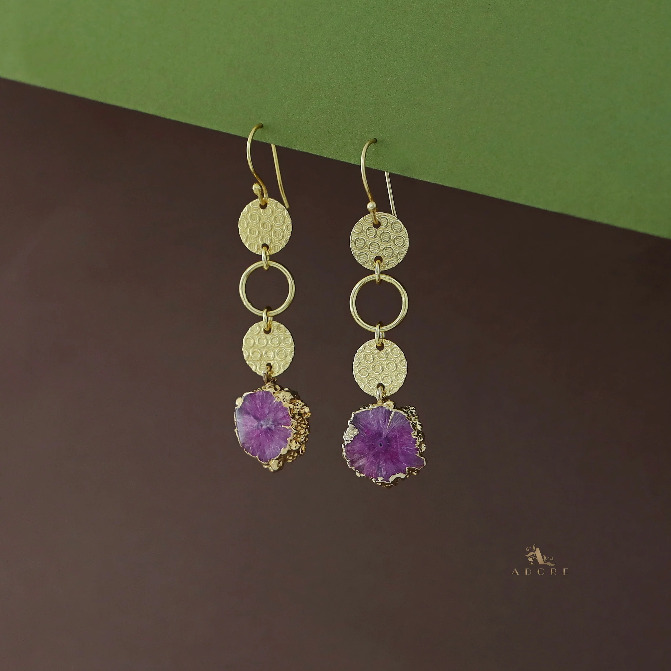 Tabitha Golden Textured Circle Agate Stone  Earring - Image 12