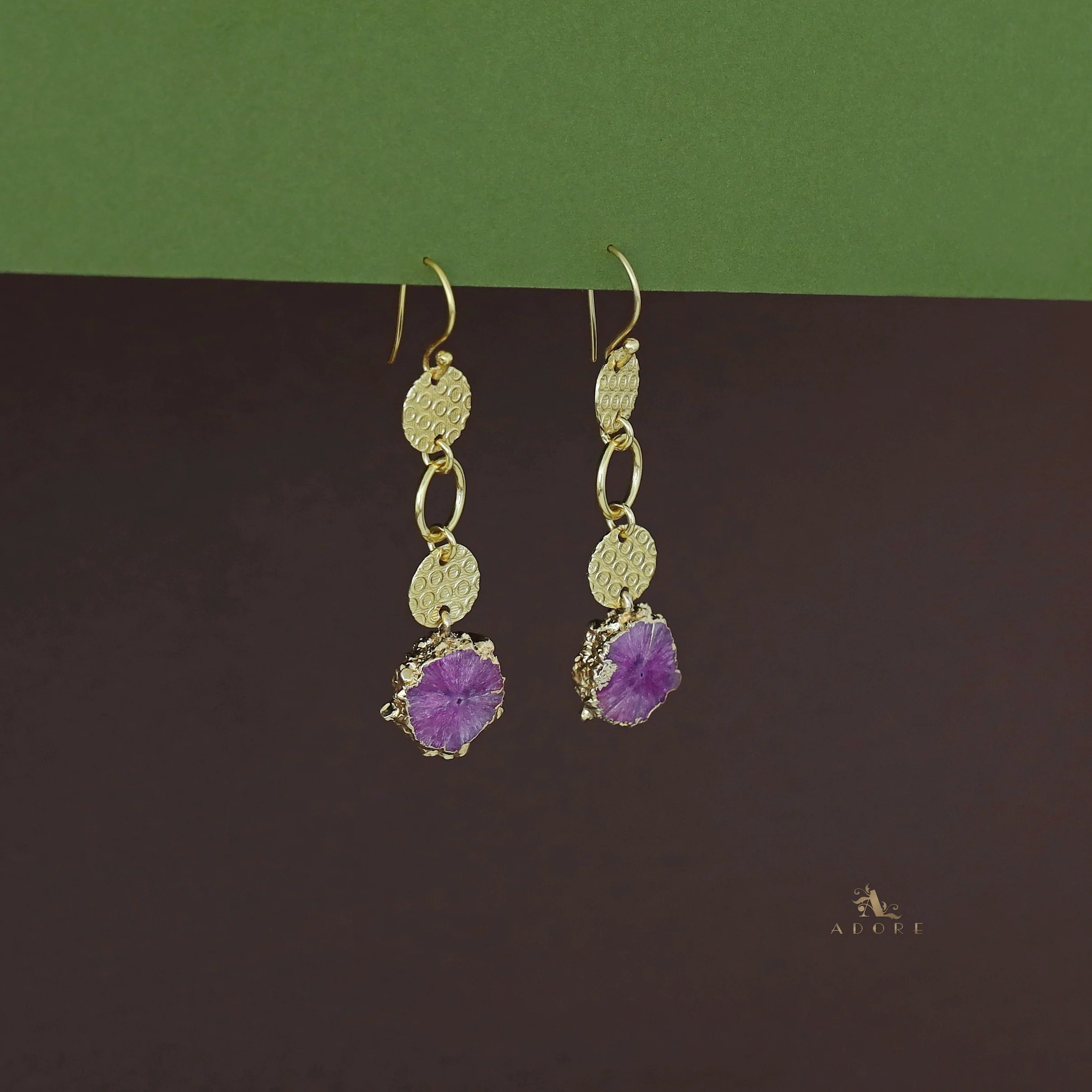 Tabitha Golden Textured Circle Agate Stone  Earring - Image 13