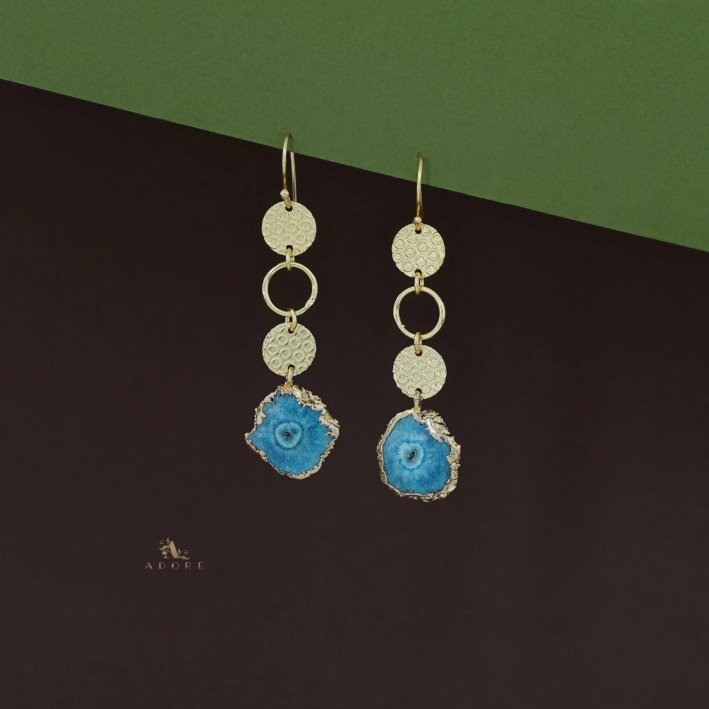 Tabitha Golden Textured Circle Agate Stone  Earring - Image 2