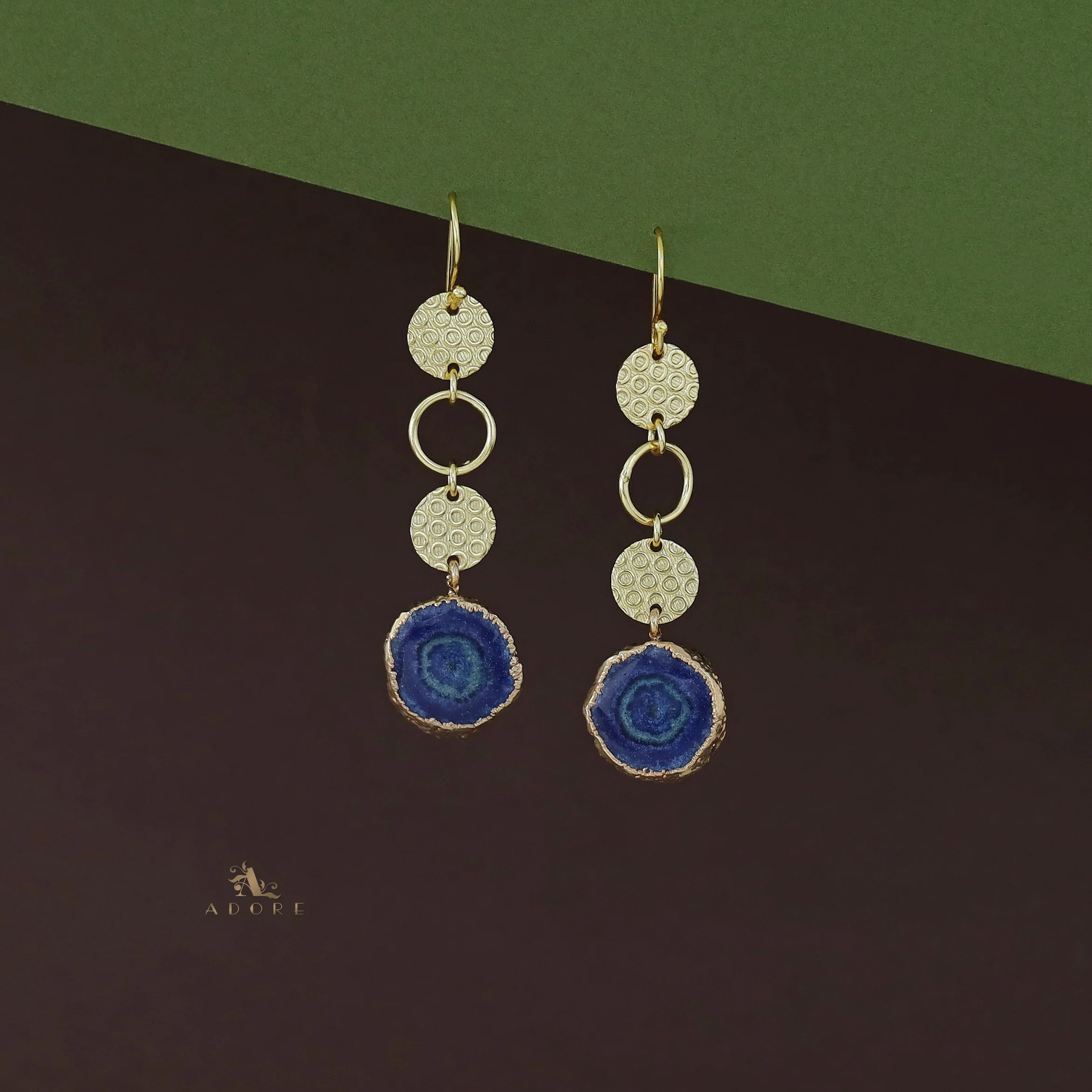 Tabitha Golden Textured Circle Agate Stone  Earring - Image 5