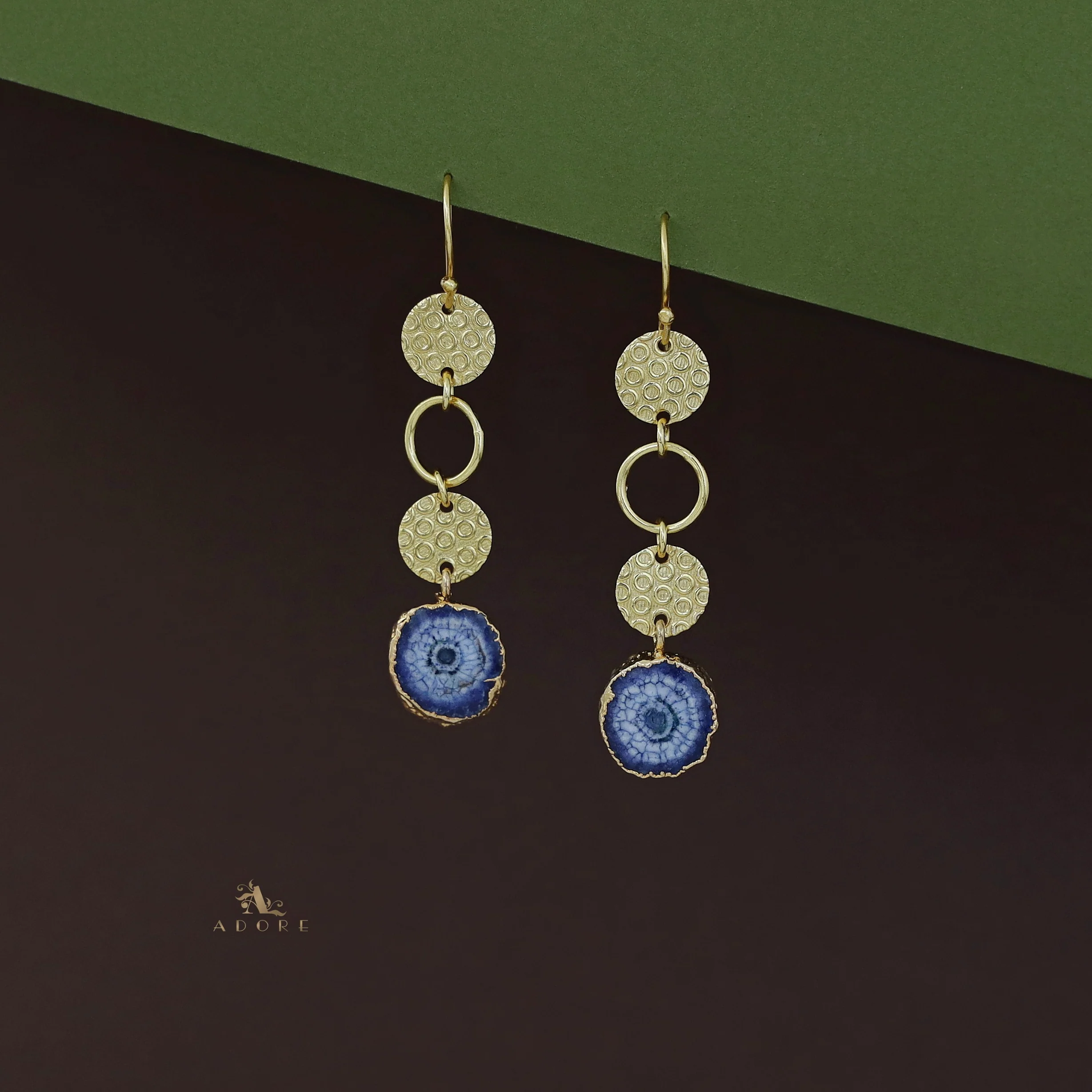 Tabitha Golden Textured Circle Agate Stone  Earring - Image 8