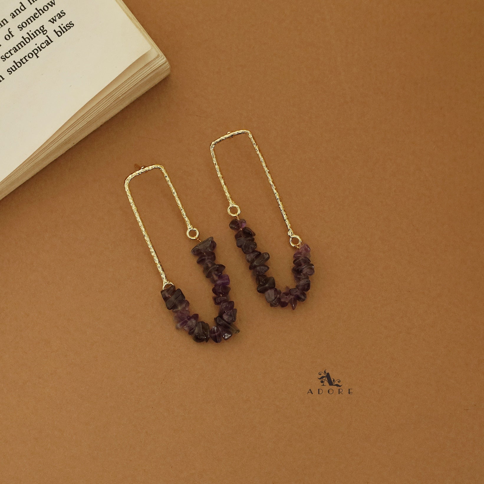 Tamsin Golden Textured Raw Stone Earring - Image 14