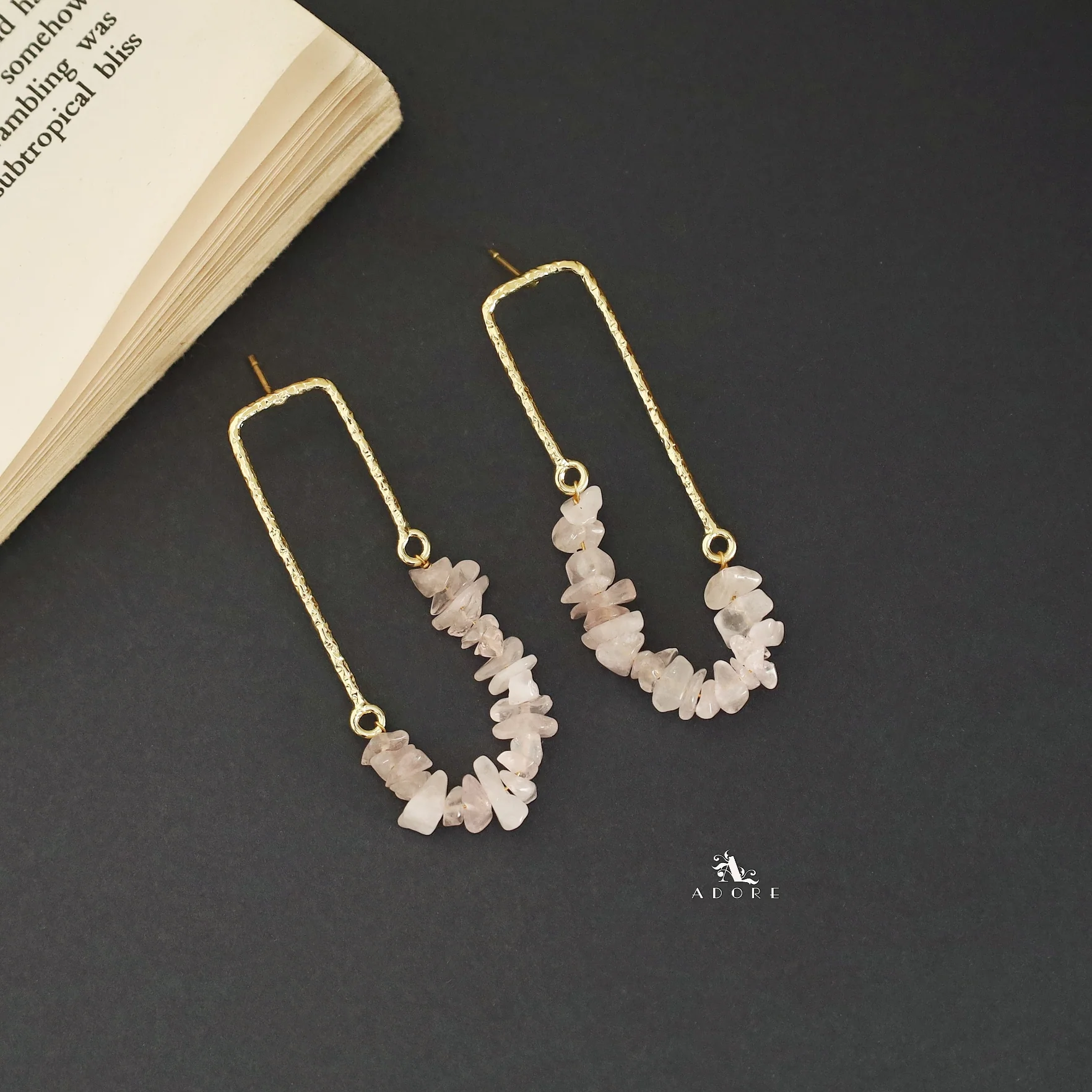 Tamsin Golden Textured Raw Stone Earring - Image 18