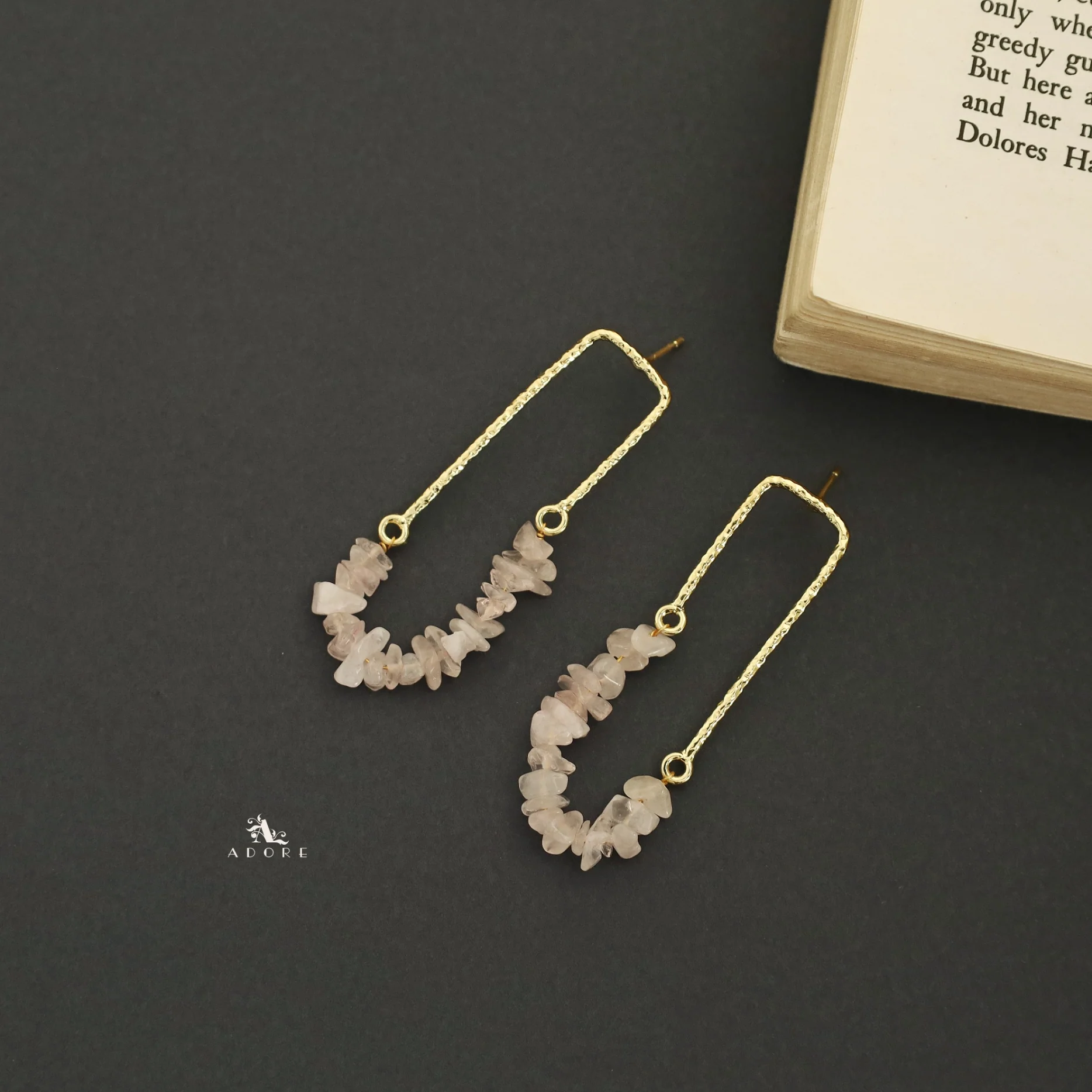 Tamsin Golden Textured Raw Stone Earring - Image 20