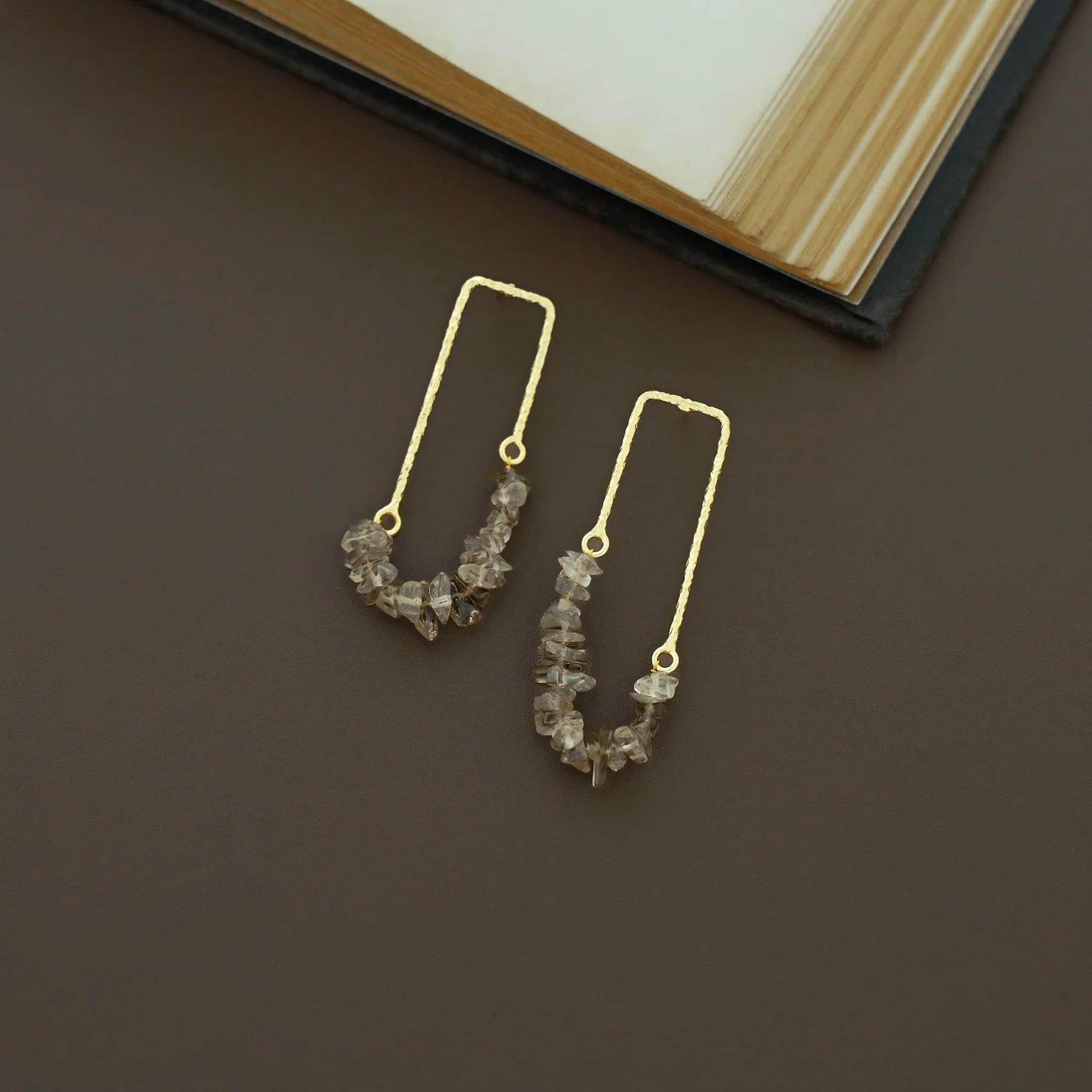 Tamsin Golden Textured Raw Stone Earring - Image 7